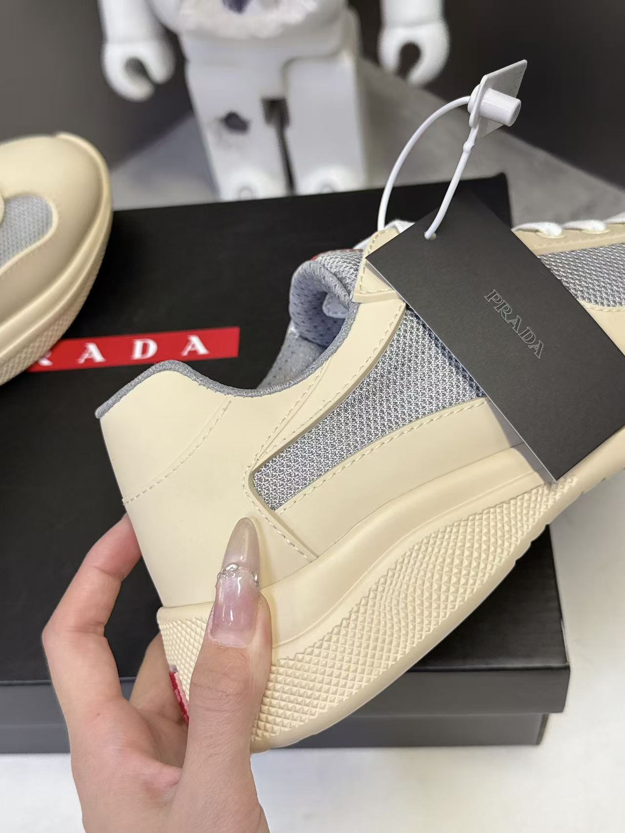 Prad America's Cup Logo Tag Sneakers Cream Soft Rubber & Bike Fabric 951922