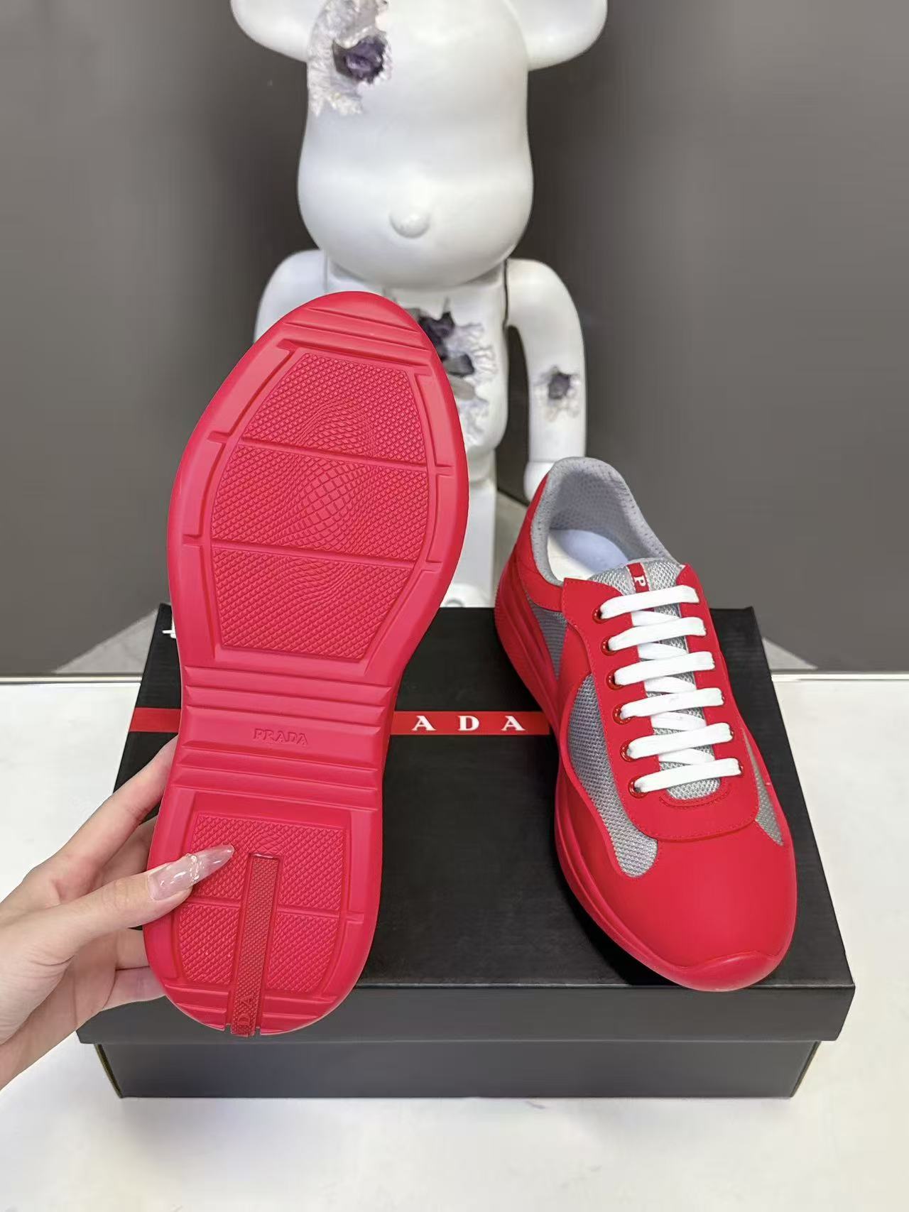 Prad America's Cup Logo Tag Sneakers Red Soft Rubber & Bike Fabric 951916