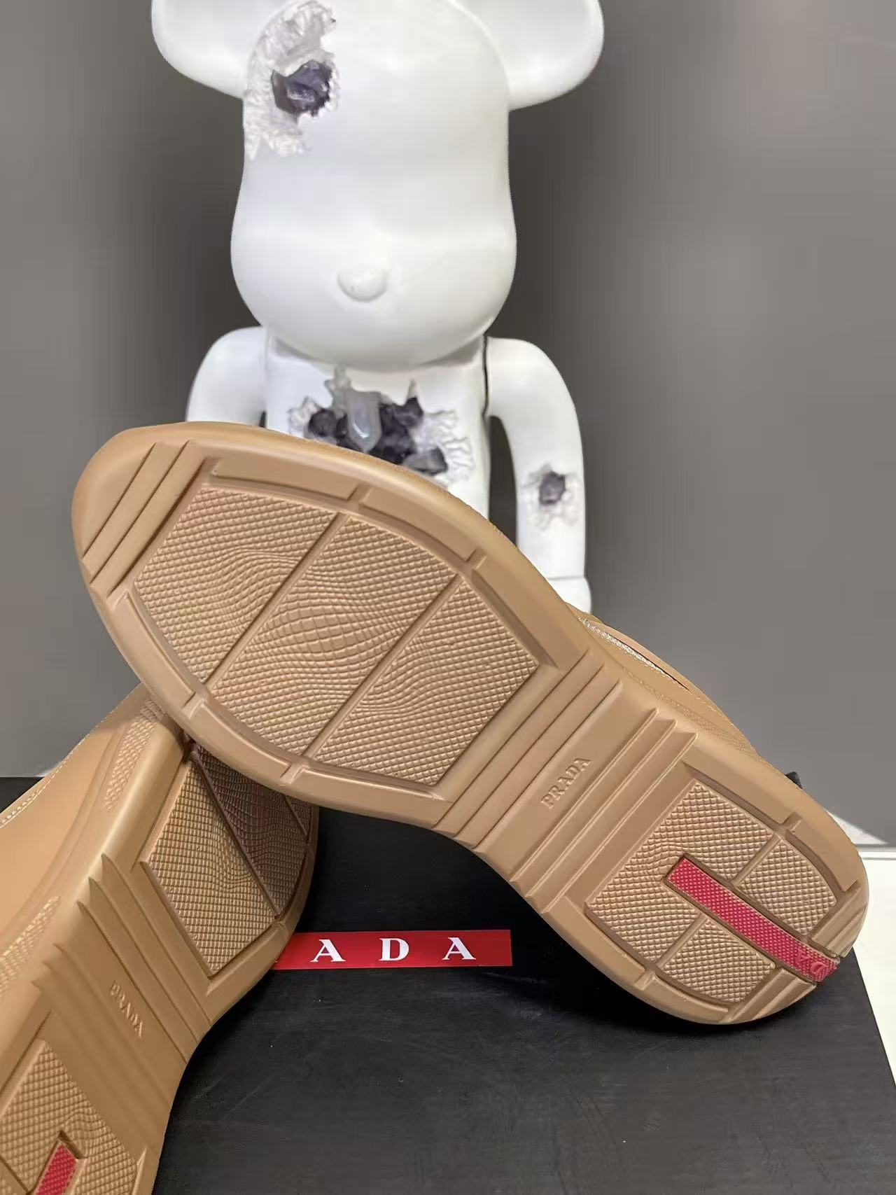 Prad America's Cup Logo Tag Sneakers Light Brown Soft Rubber & Bike Fabric 951913