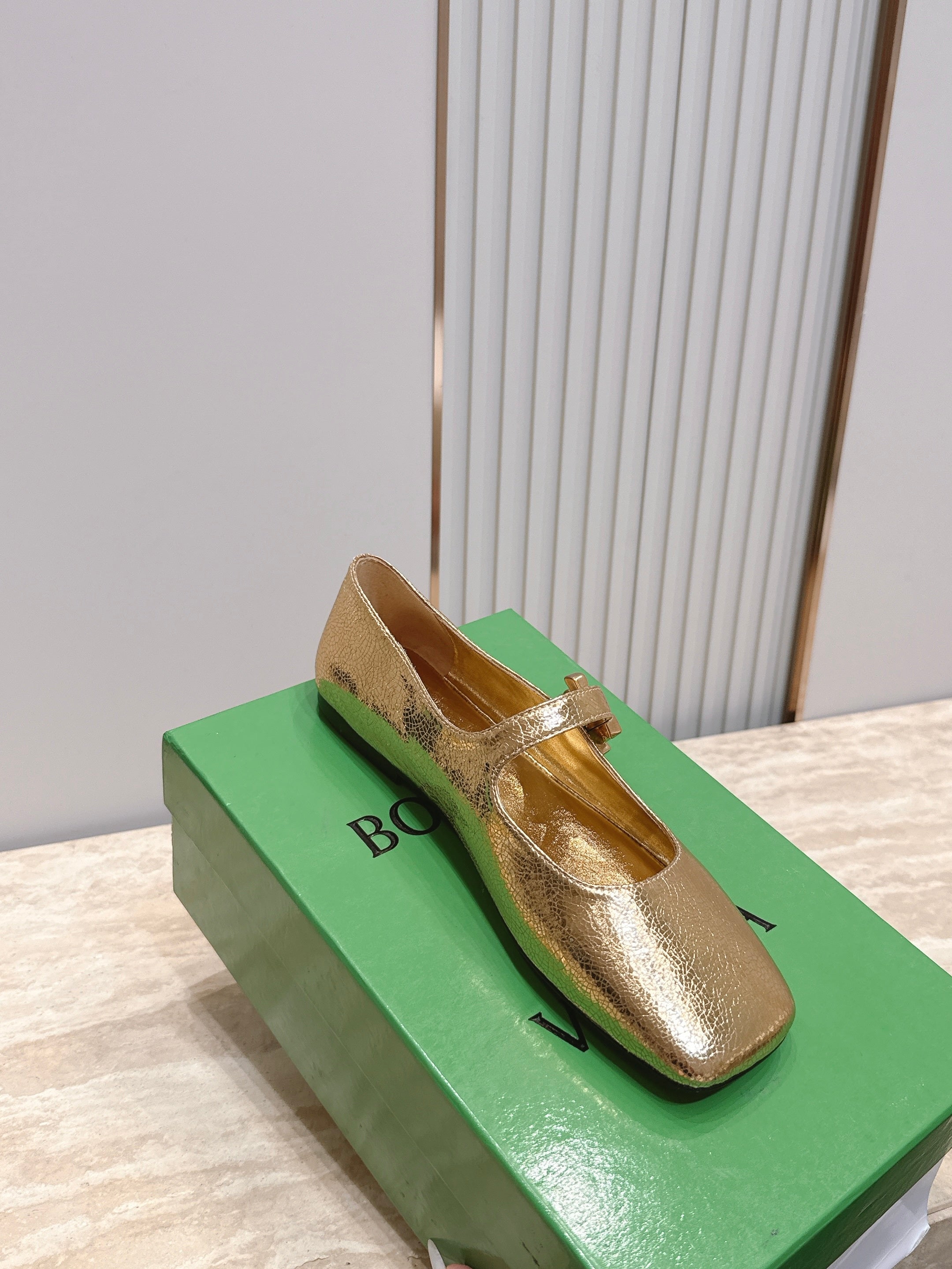 BV Charlotte Mary Jane Flat Silver Cowhide Leather 954583
