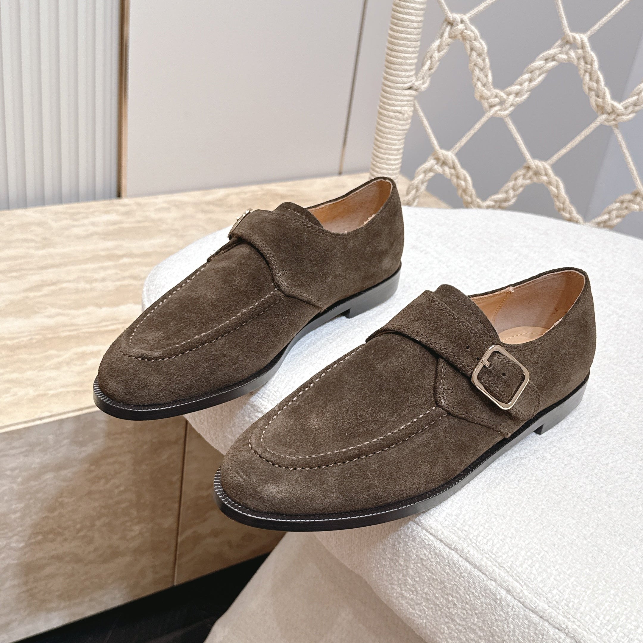 LP Single Monk Strap Loafers Buckle Dark Brown Suede 954481