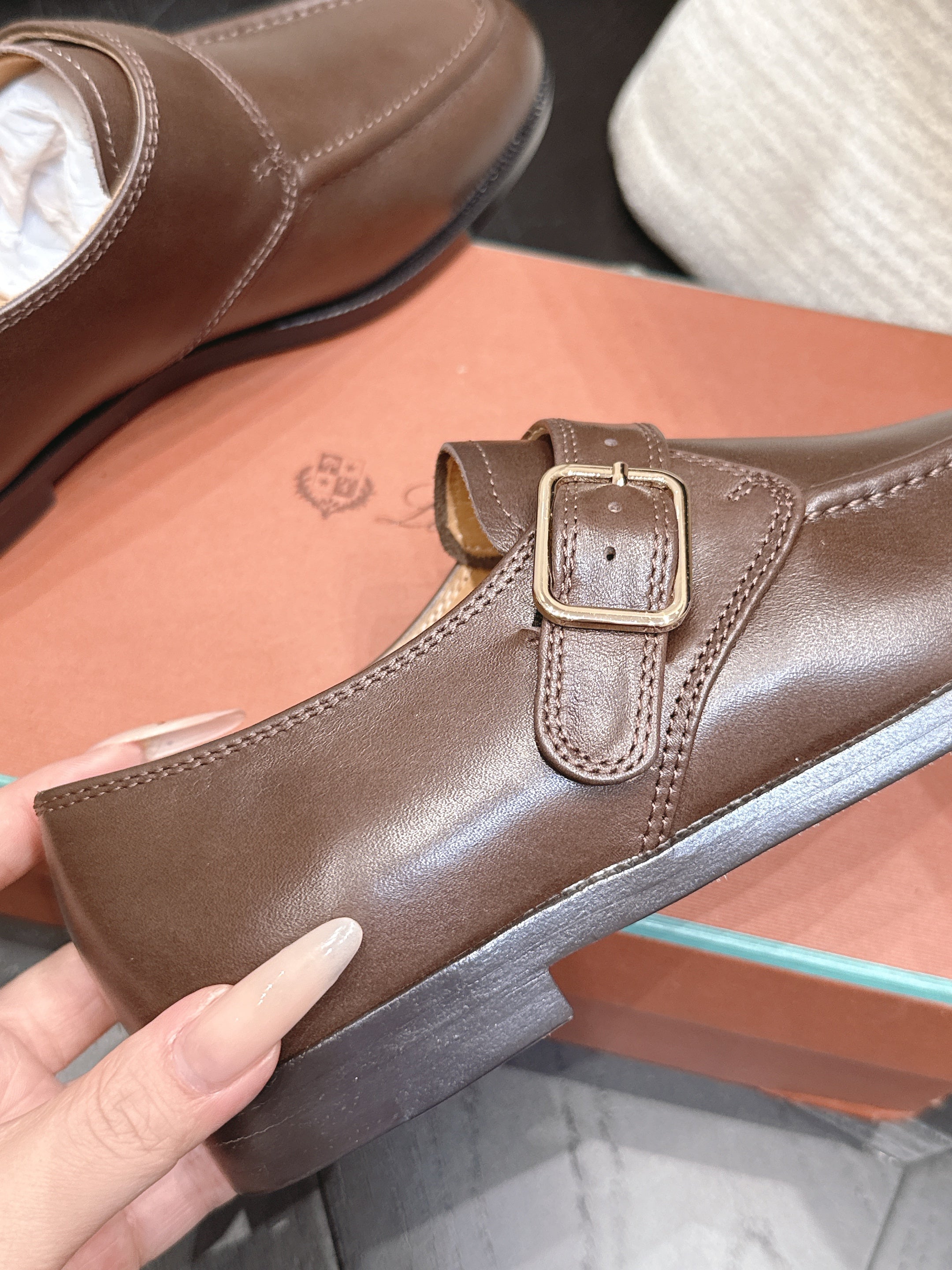 LP Single Monk Strap Loafers Buckle Brown Leather 954478