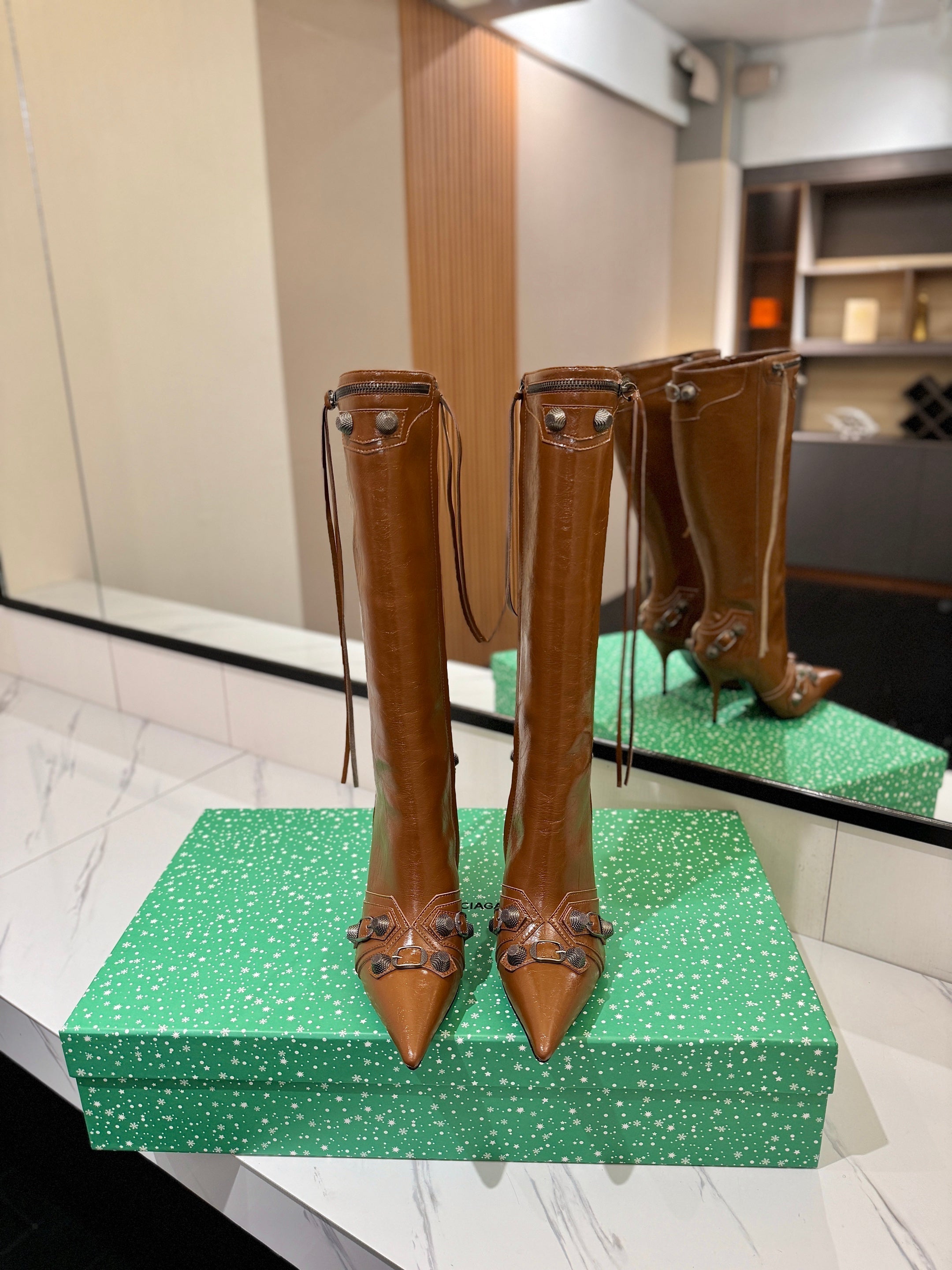 BLC Cagole Knee-High Boots 9.5cm Brown Leather 985497