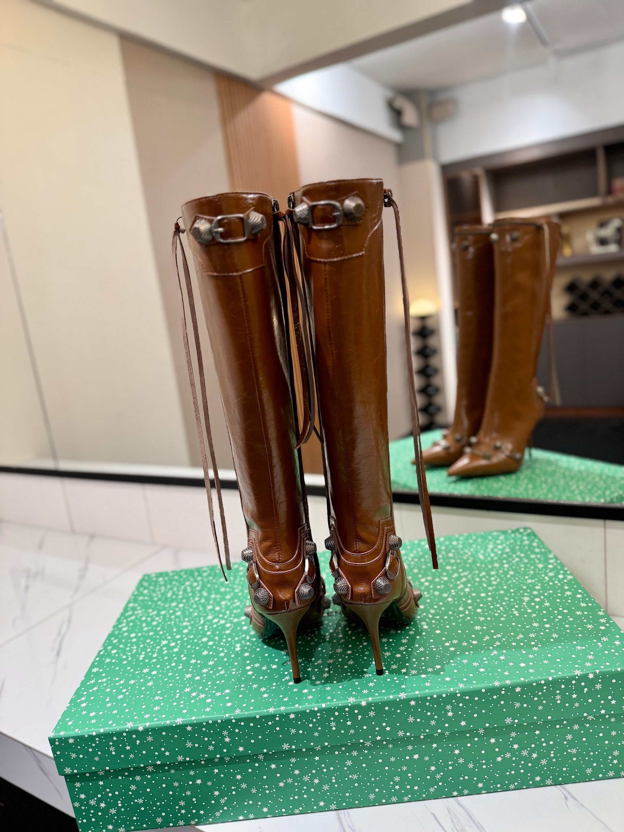 BLC Cagole Knee-High Boots 9.5cm Brown Leather 985497