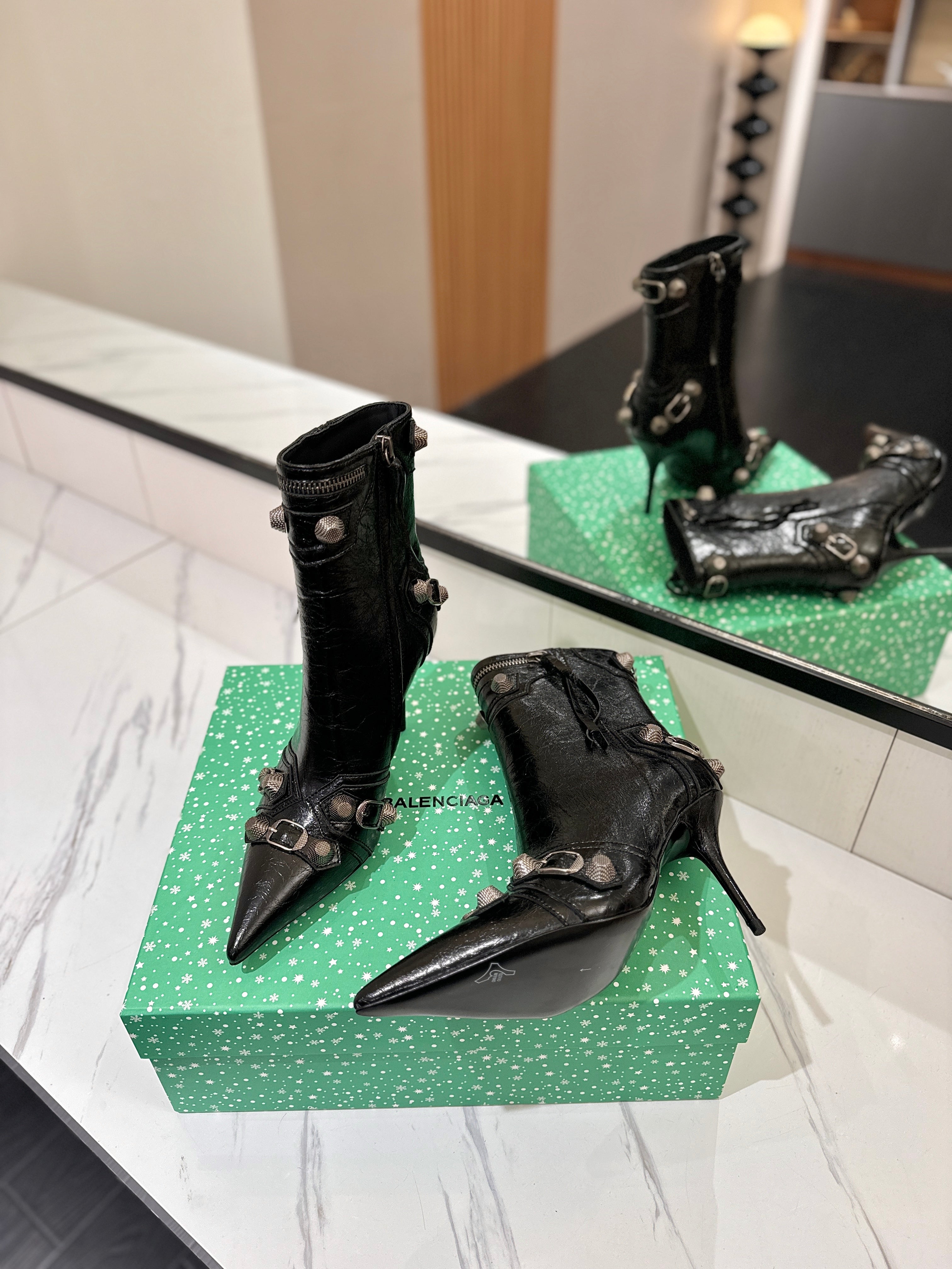 BLC Cagole Mid-Calf Boots 9.5cm Black Leather 985489