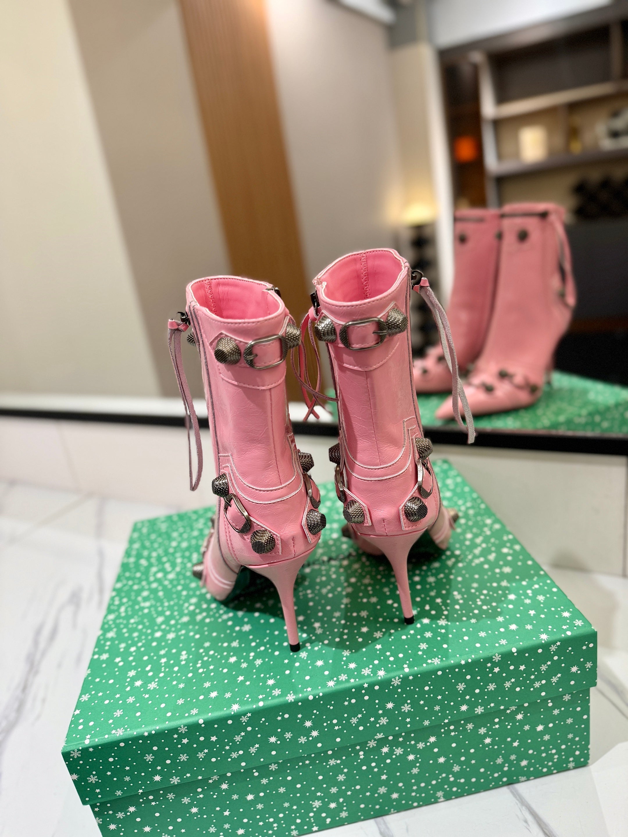 BLC Cagole Mid-Calf Boots 9.5cm Pink Leather 985483