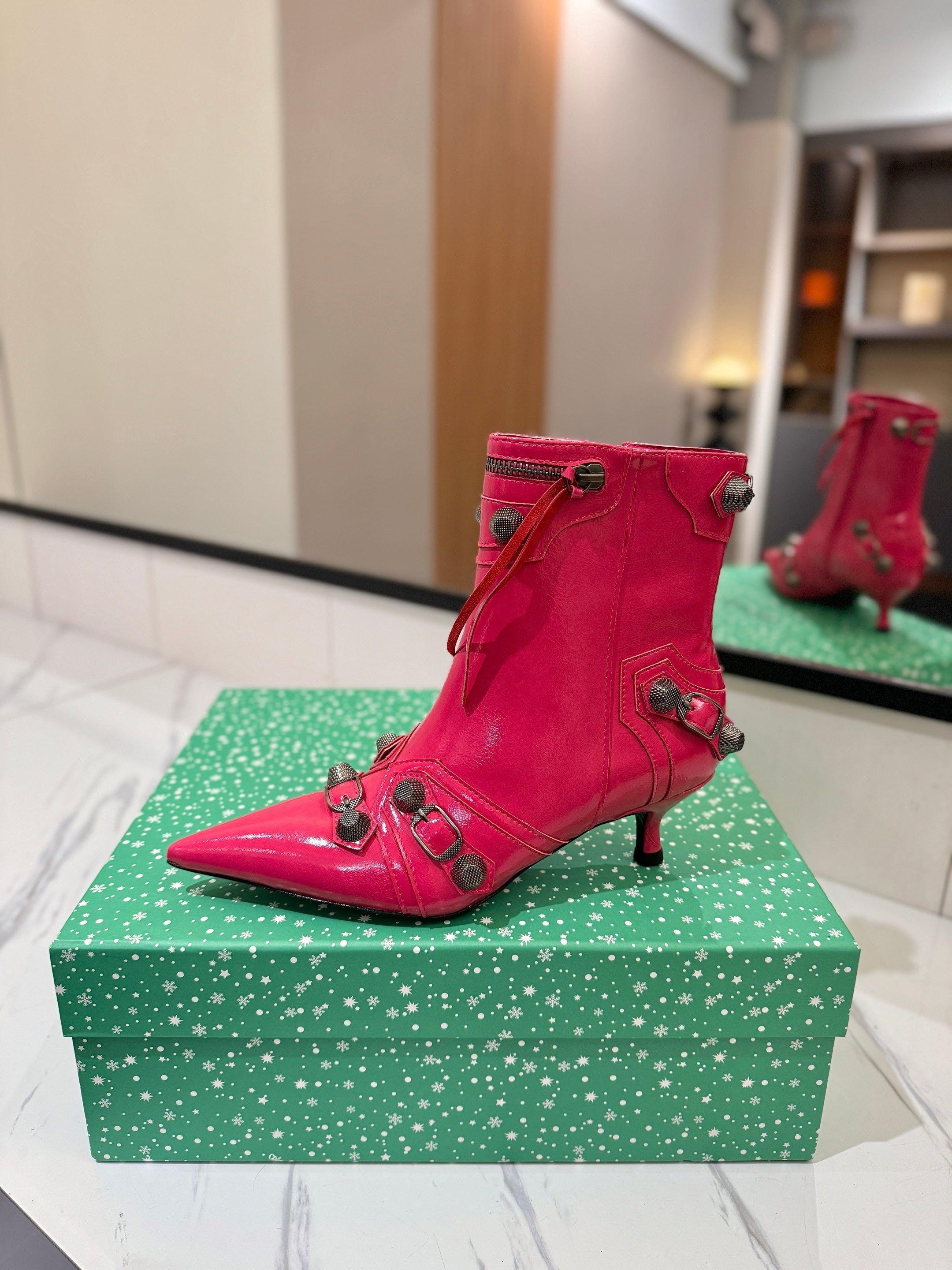 BLC Cagole Mid-Calf Boots 5cm Dark Pink Leather 985481