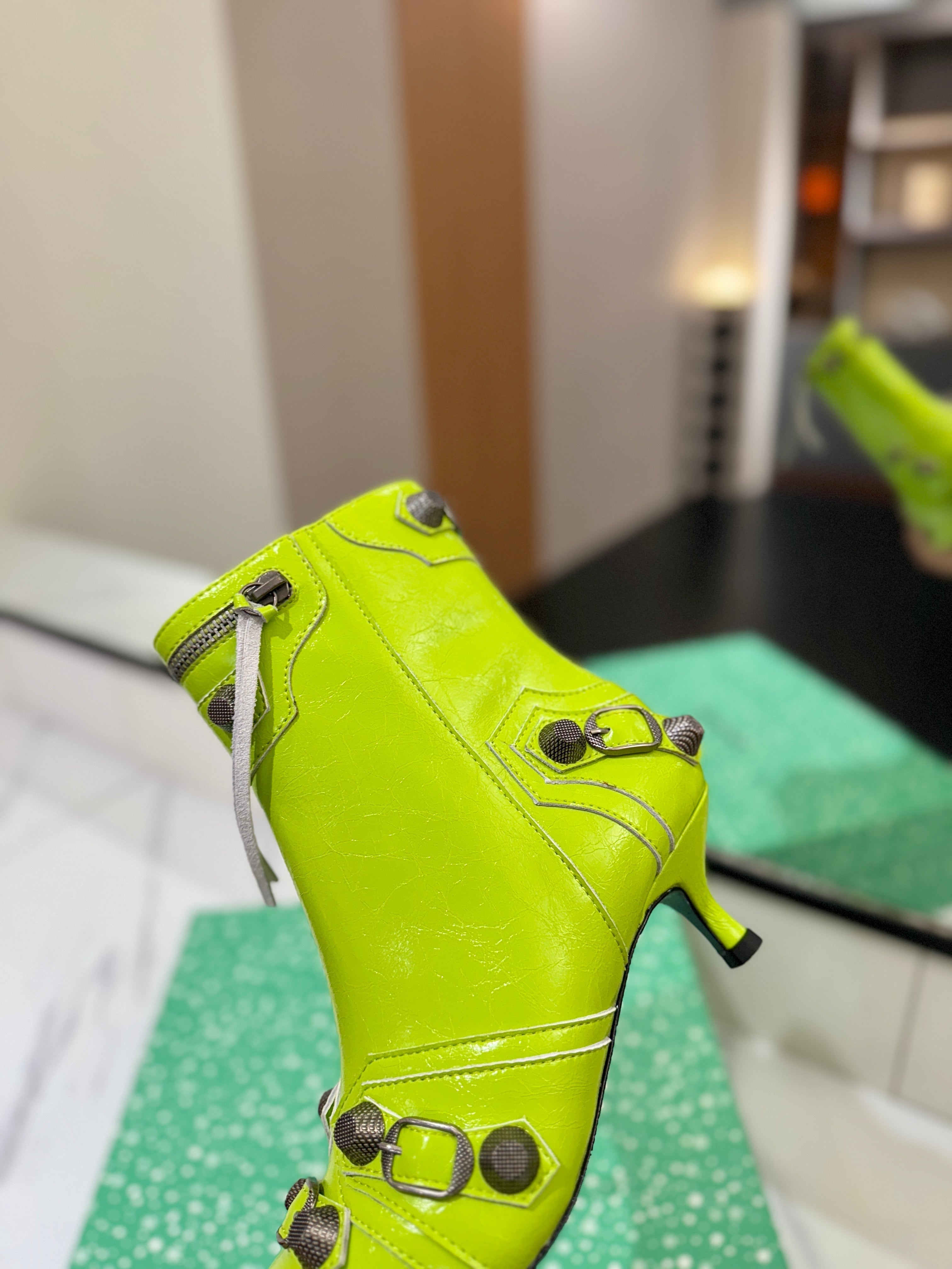 BLC Cagole Mid-Calf Boots 5cm Neon Green Leather 985476