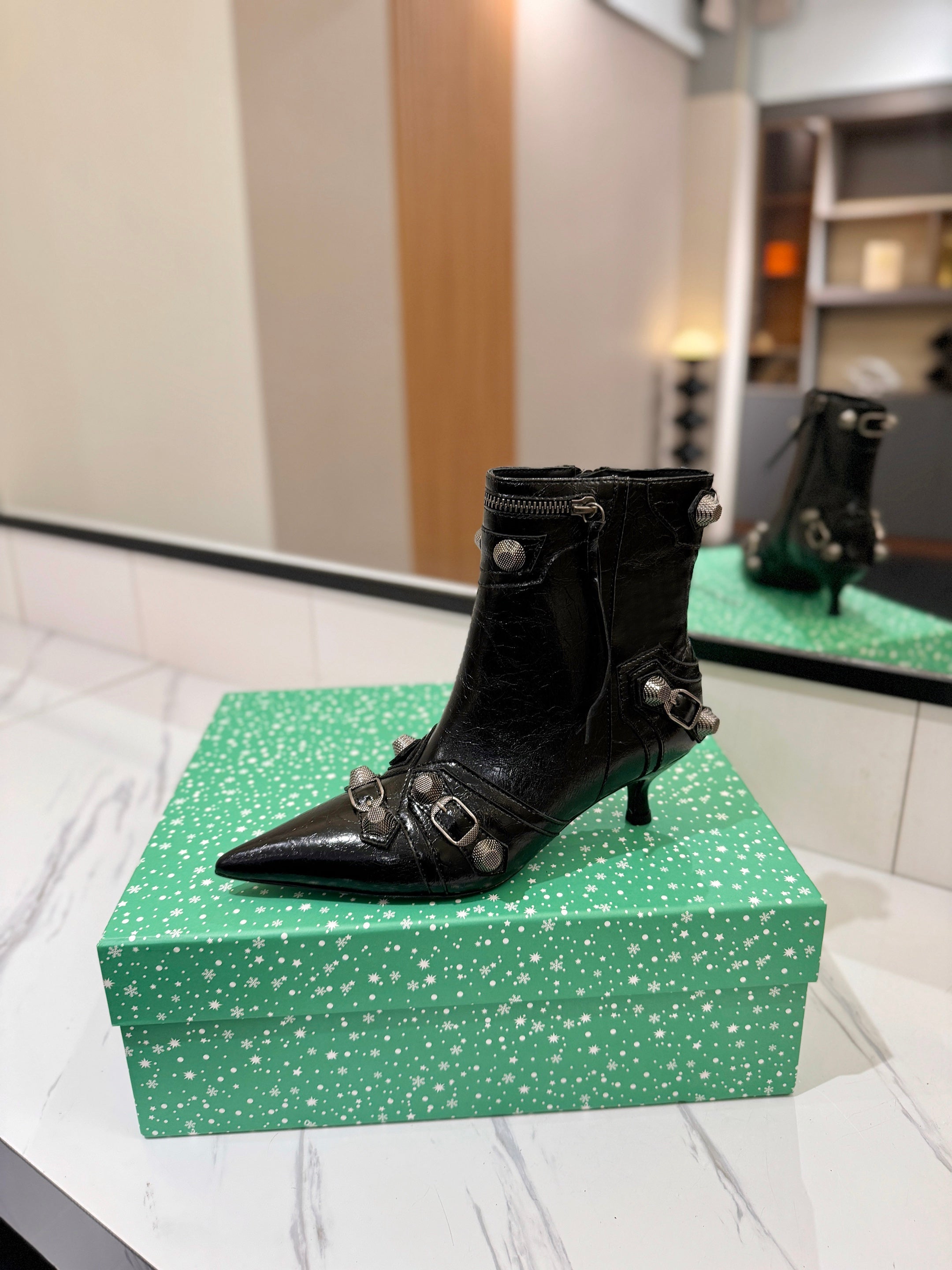 BLC Cagole Mid-Calf Boots 5cm Black Leather 985473