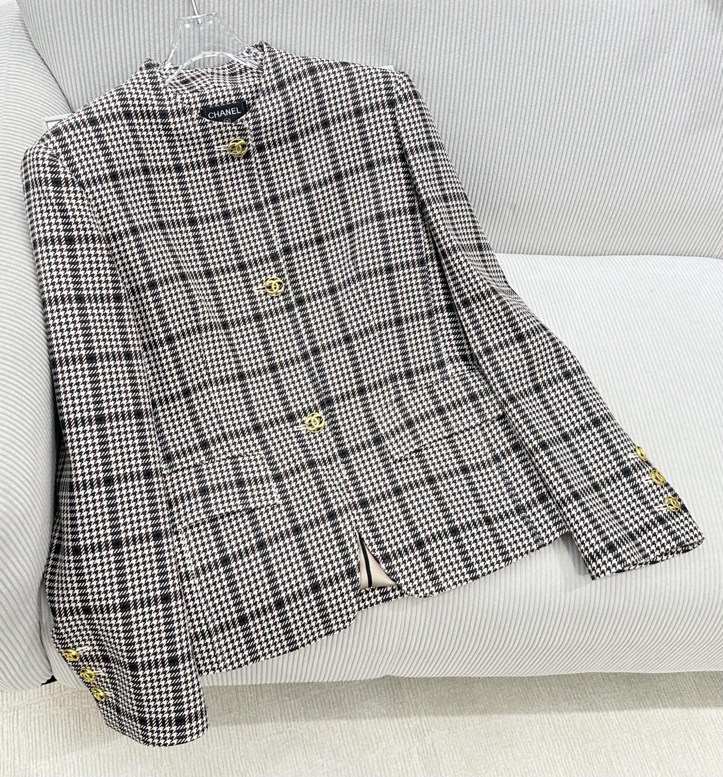 CC Houndstooth Tweed Jacket Black White Polyester 426212