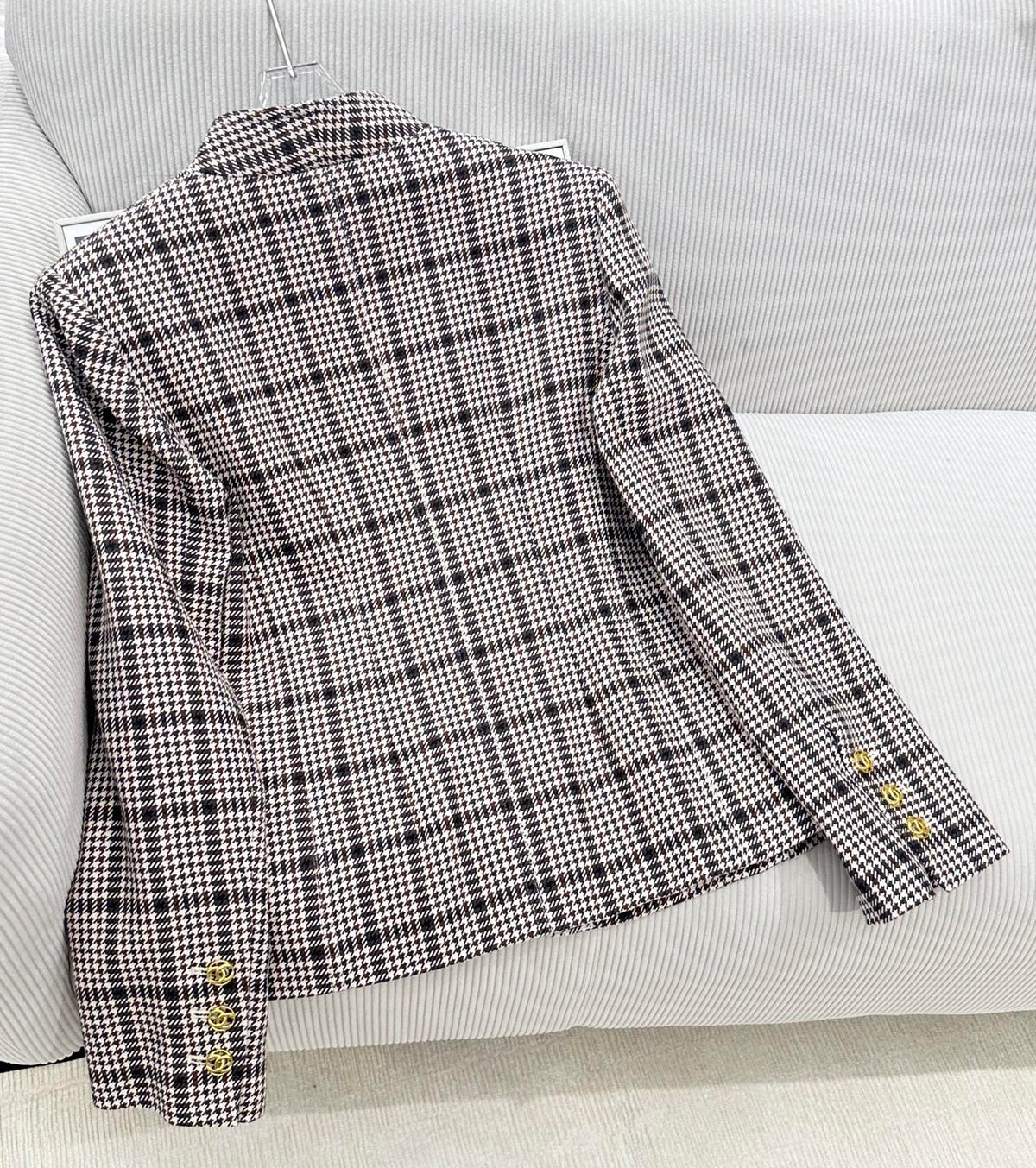 CC Houndstooth Tweed Jacket Black White Polyester 426212
