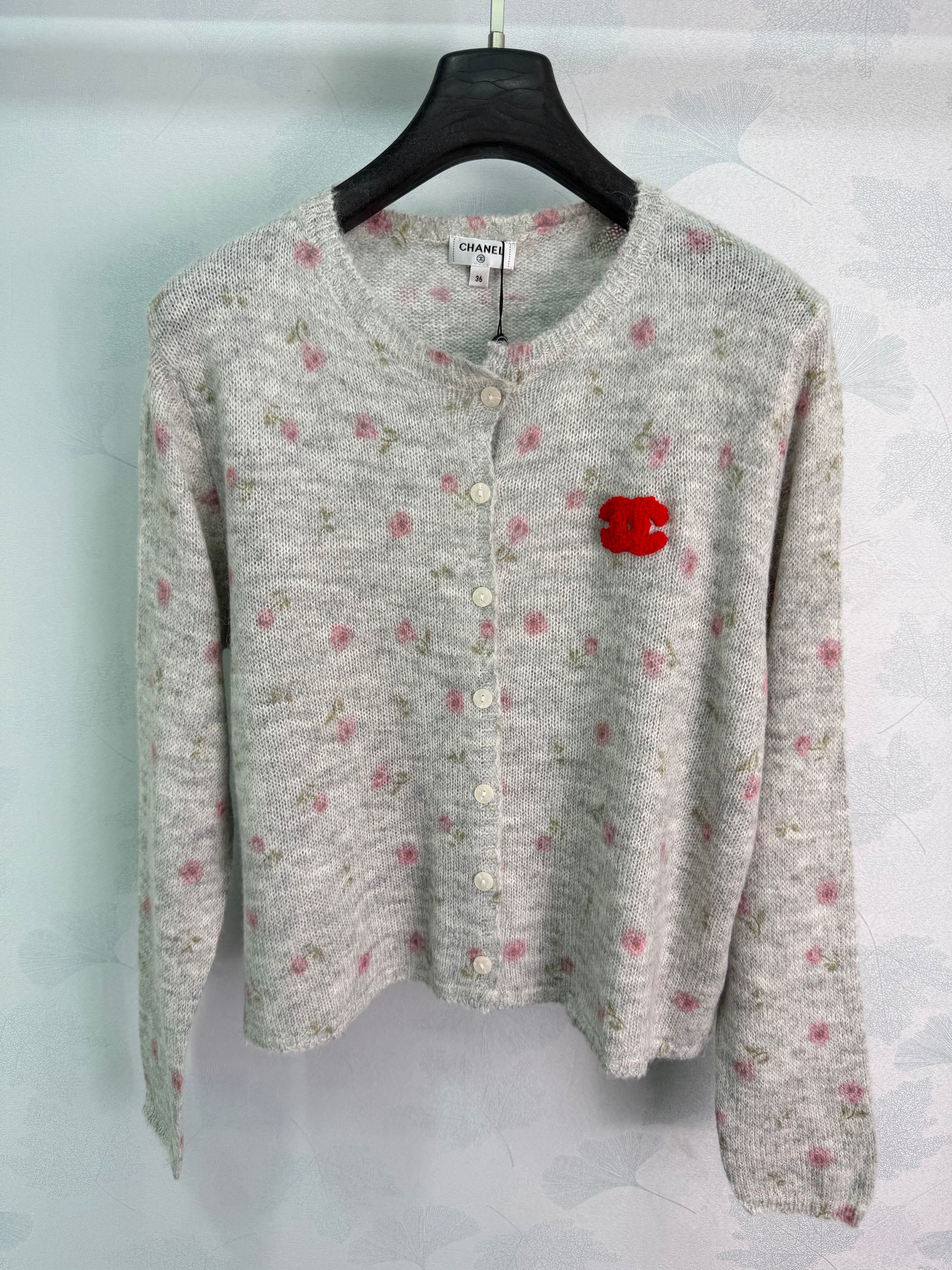 CC Crewneck Knit Cardigan Floral Wool 426062