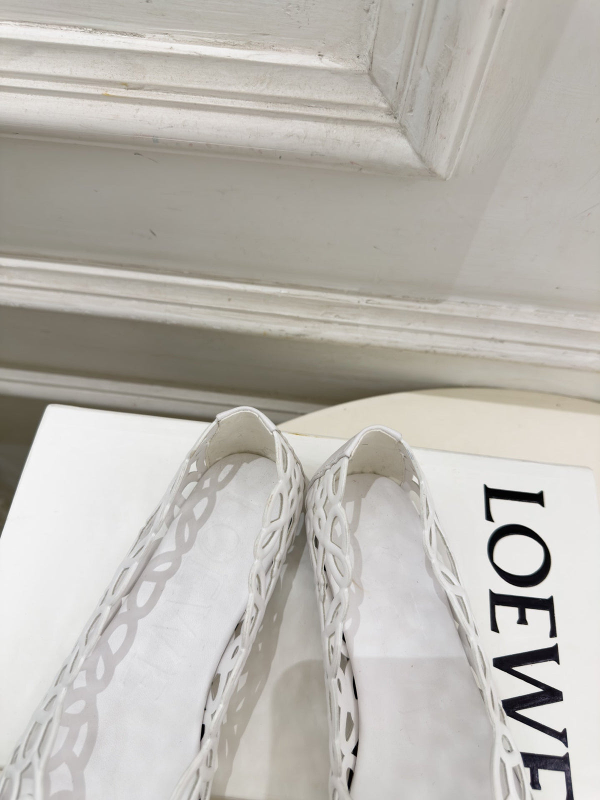 LW Petal Anagram Ballet Flats Pale White Leather 111593