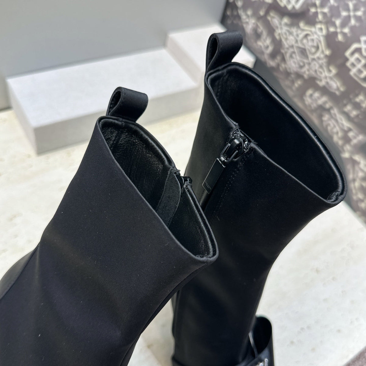 YSL 26S Bow Ankle Boots Pointed-Toe 10.5cm Black Satin 118794