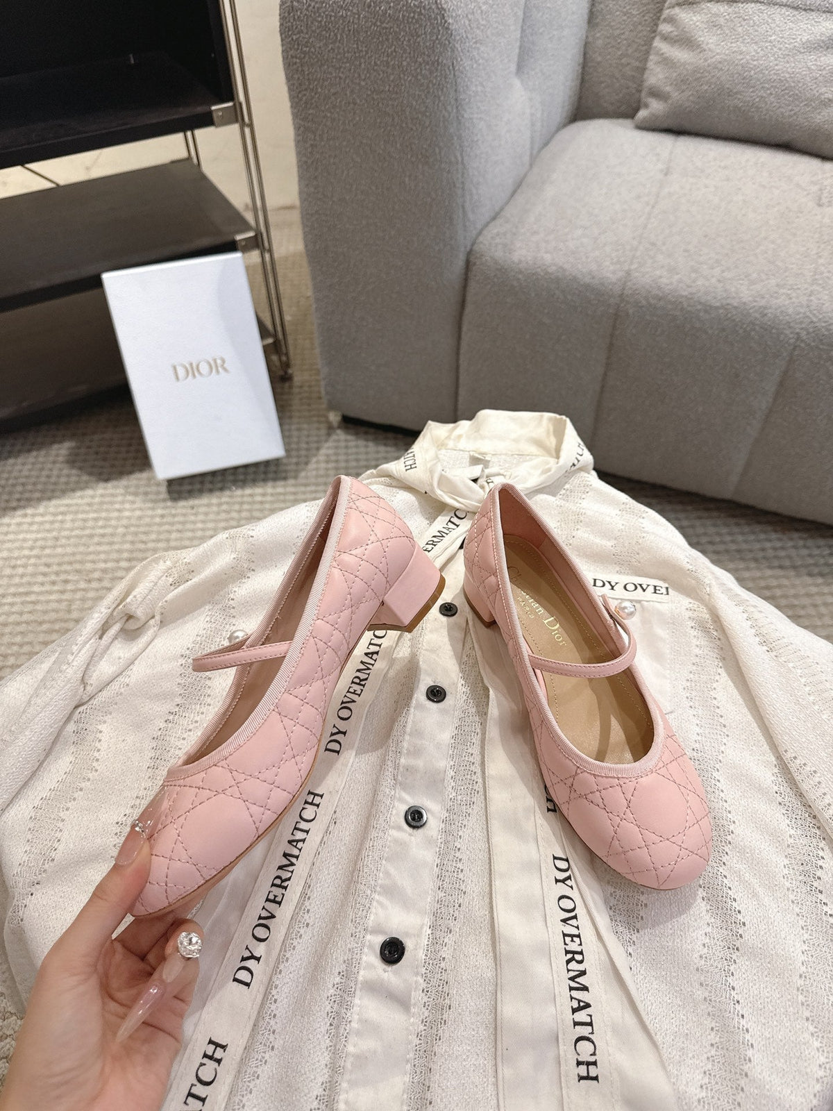 Dior 26s Mary Jane Pumps Light Pink Lambskin Pearl-Adorned Strap