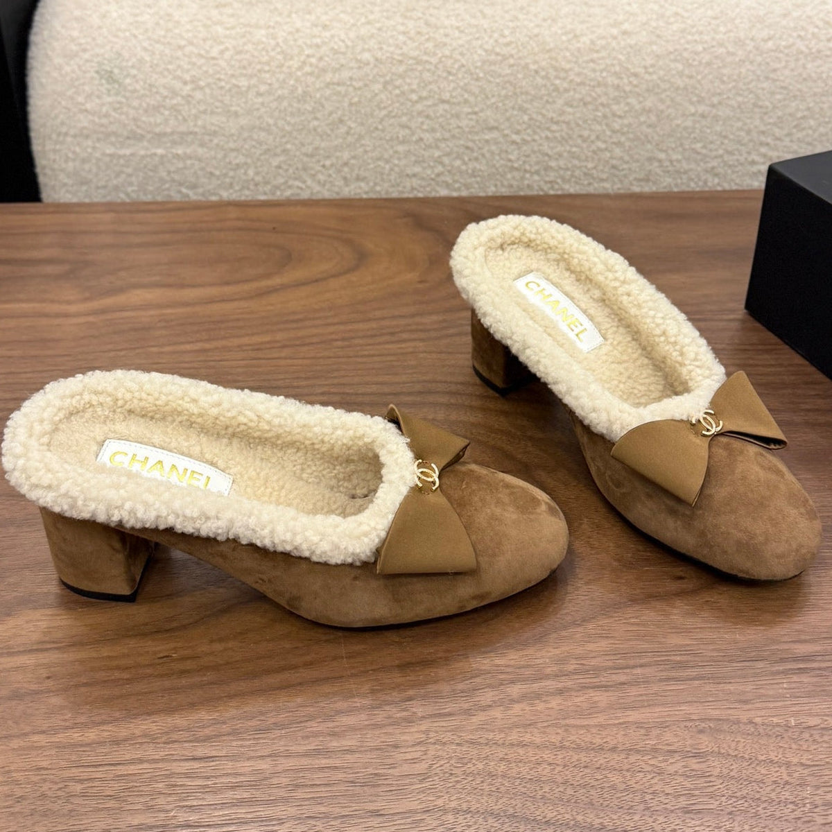 Chanel 2026 Bow Mule 65mm Suede Leather Wool 173180