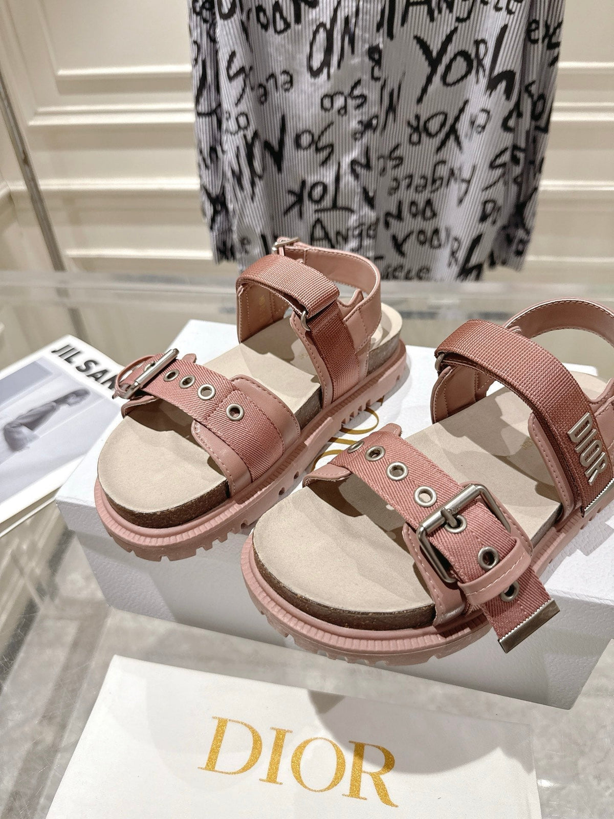 CD 26s Buckle Sandals Nude Pink Canvas 529406