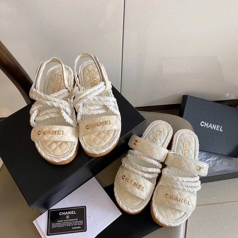 CC 26s Sandals White Fabric Calfskin 140031