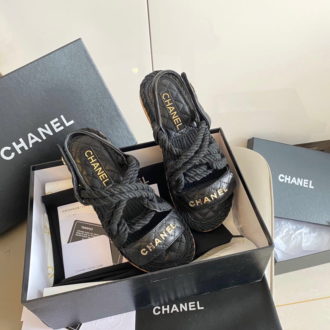 CC 26s Sandals Black Fabric Calfskin 140030