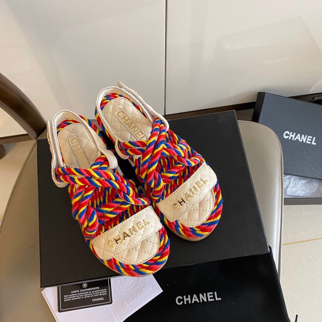 CC 26s Sandals Beige Multicolor Fabric Calfskin 140029