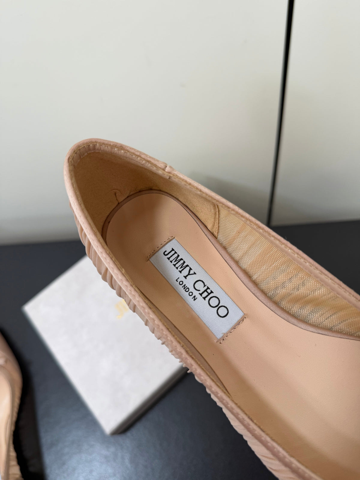 Jimmy Choo 26S Pointed-Toe Flats Nude Satin 639251