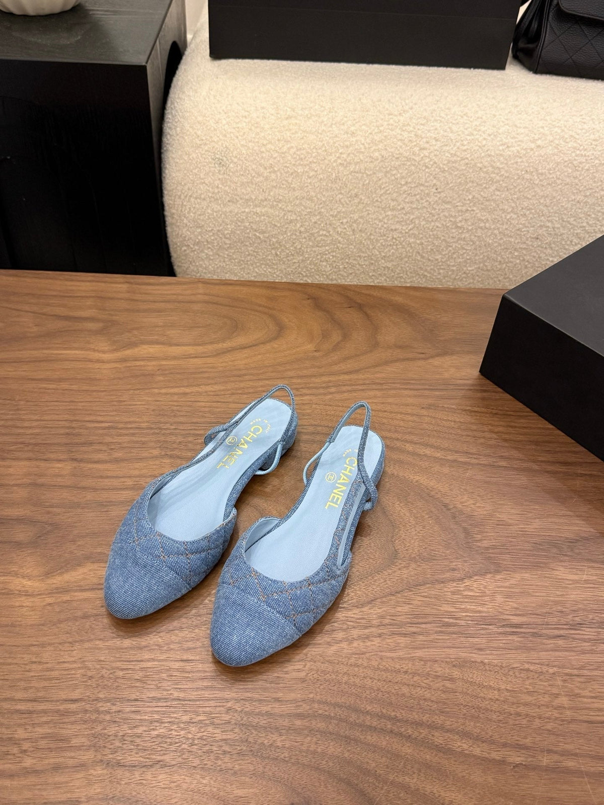 Chanel 26s Slingback Pumps Blue Denim Pointed Toe