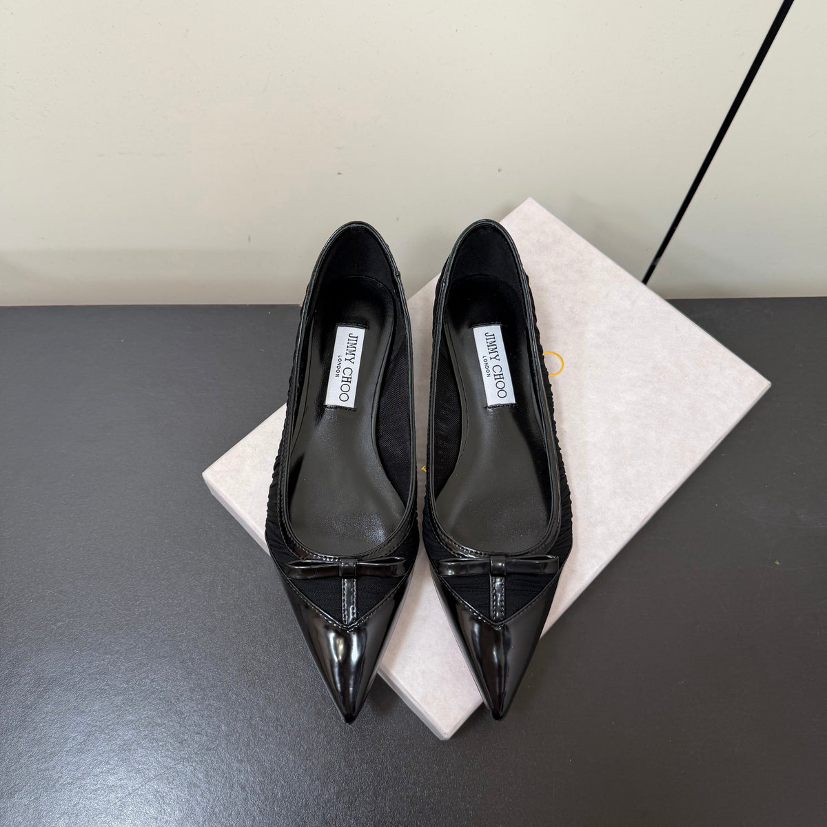 Jimmy Choo 26S Pointed-Toe Flats Black Lambskin 371946