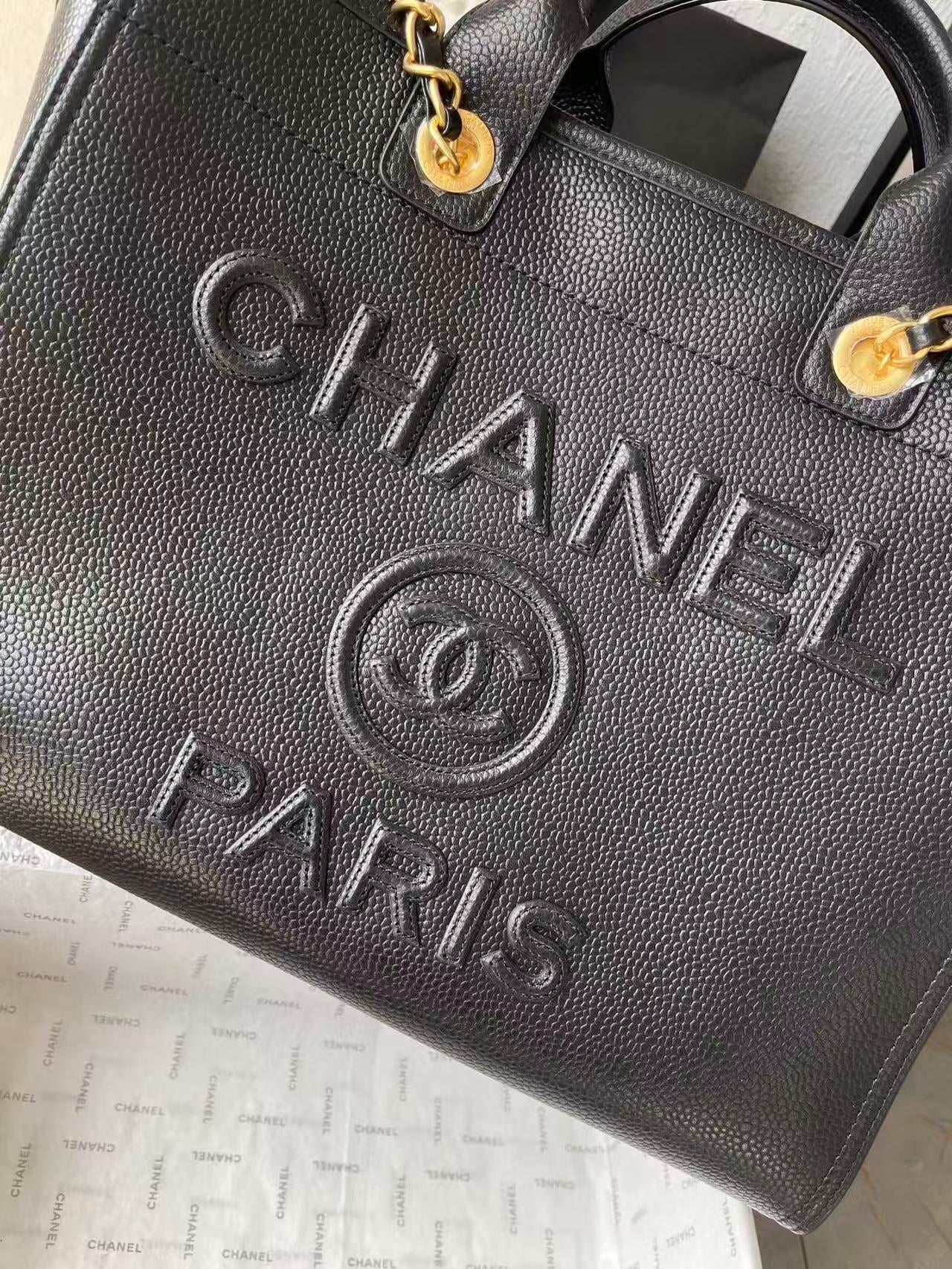 CC 2025 Deauville Tote Bag Black Leather GHW