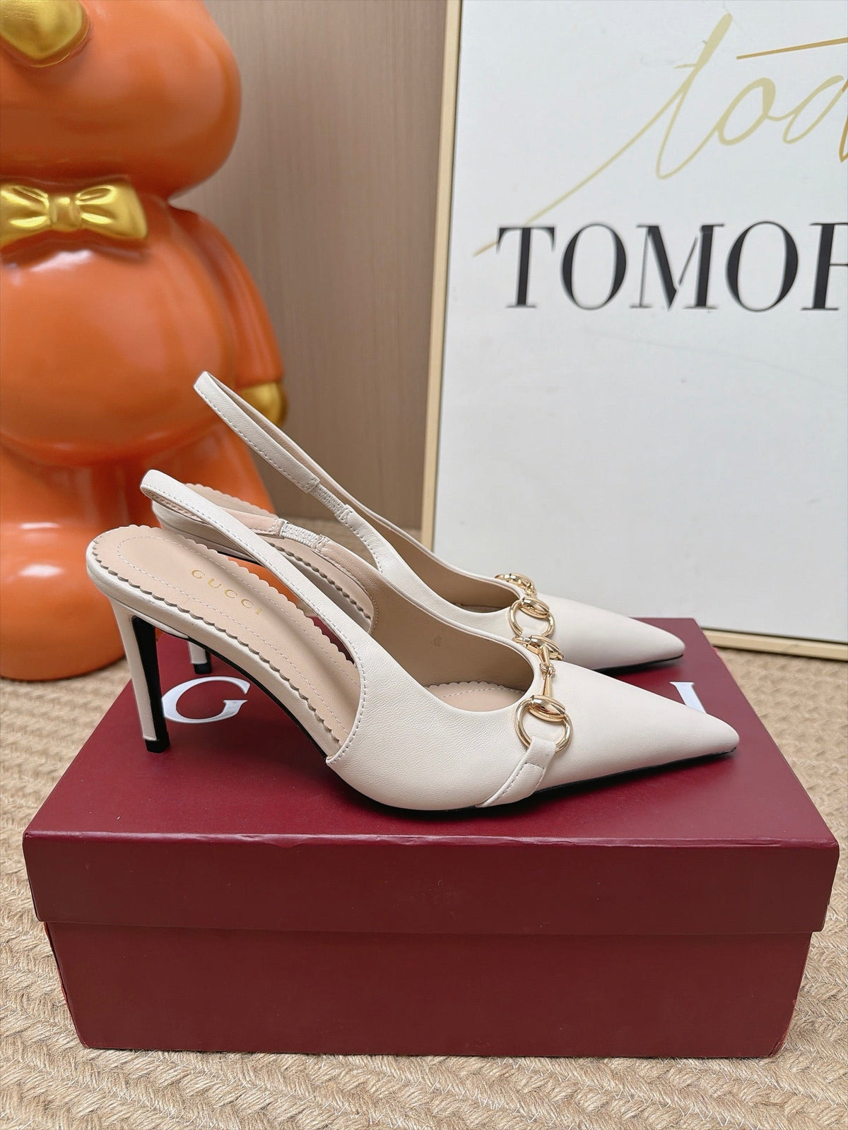 Gucci 26s Slingback Heels 10.5cm Cream White Lambskin