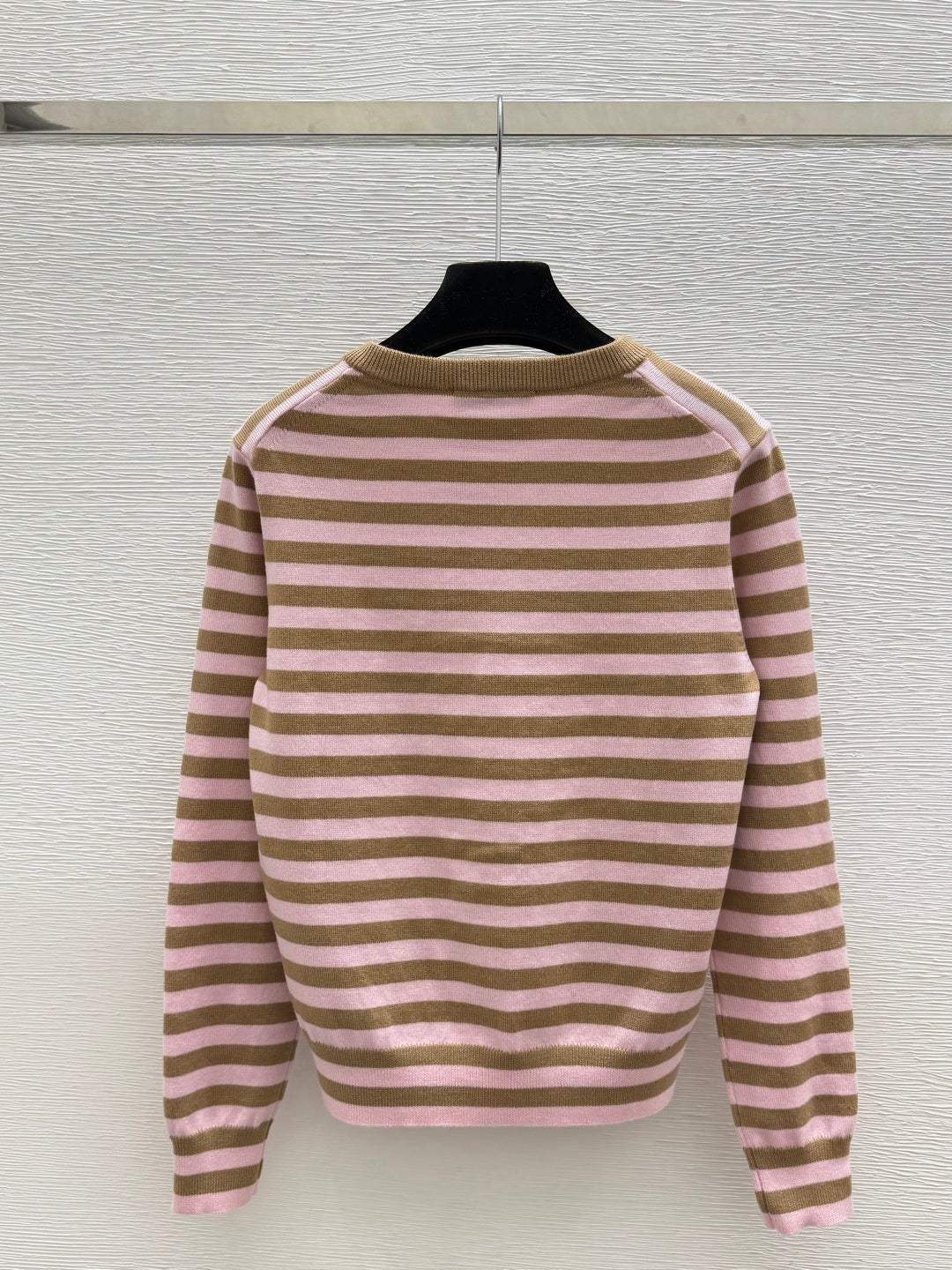 Miu 26FW Striped Knit Cardigan Round Neck Button-Front Wool 313339