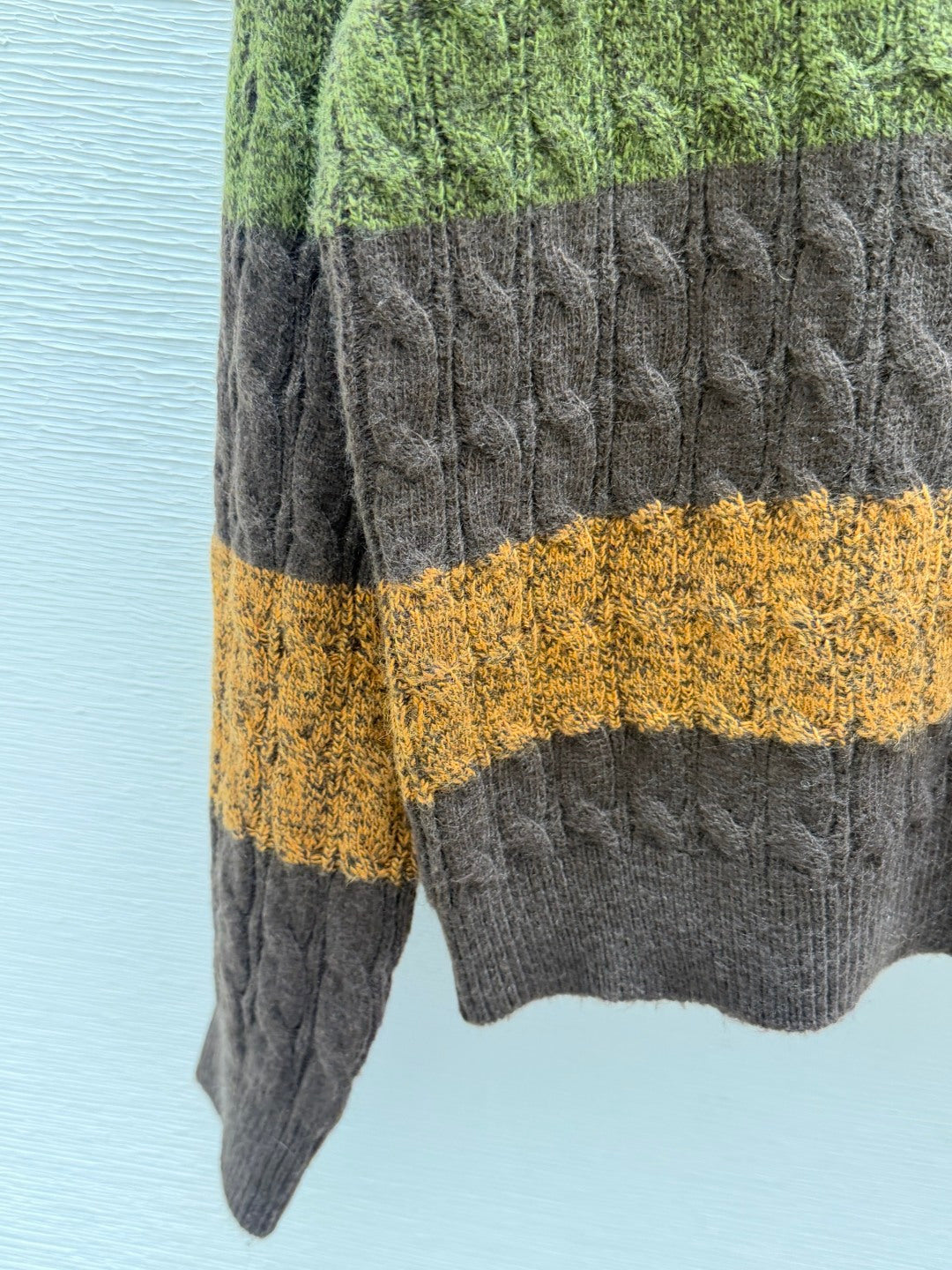Miu 26FW Cable-Knit V-Neck Striped Sweater Brown Multi-Color Wool 313356