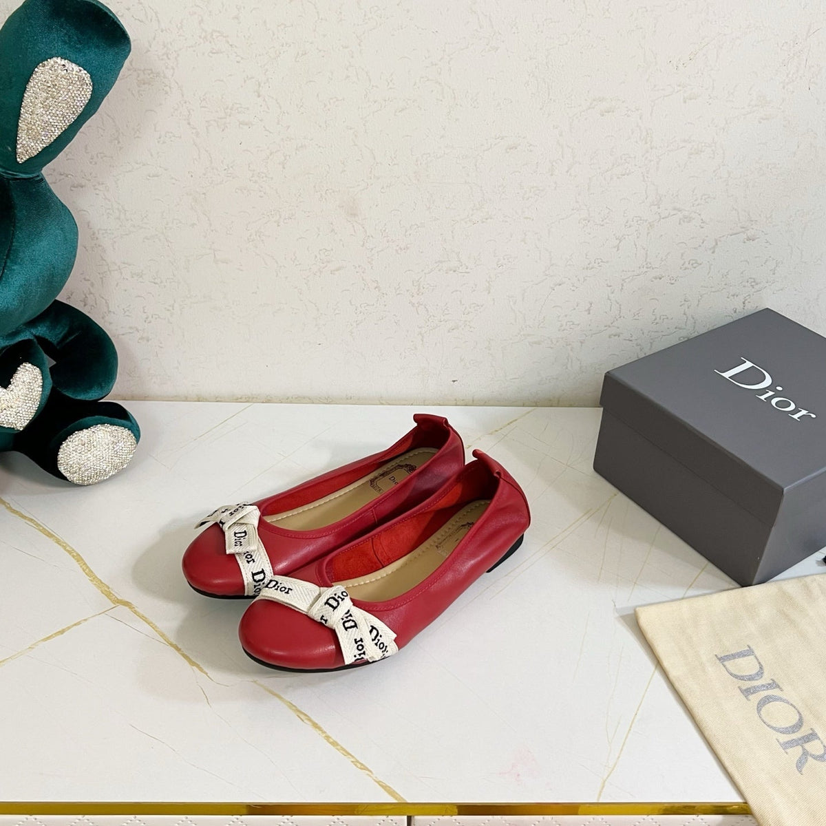 Dior 26s Bow Ballet Flats Dark Red Calfskin