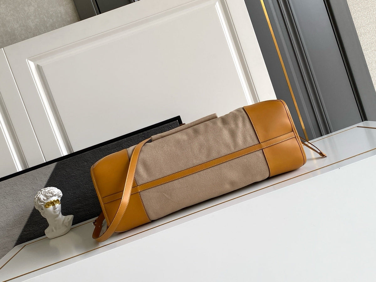 Prada 2026 Bonnie Tote Bag Brown Canvas Leather
