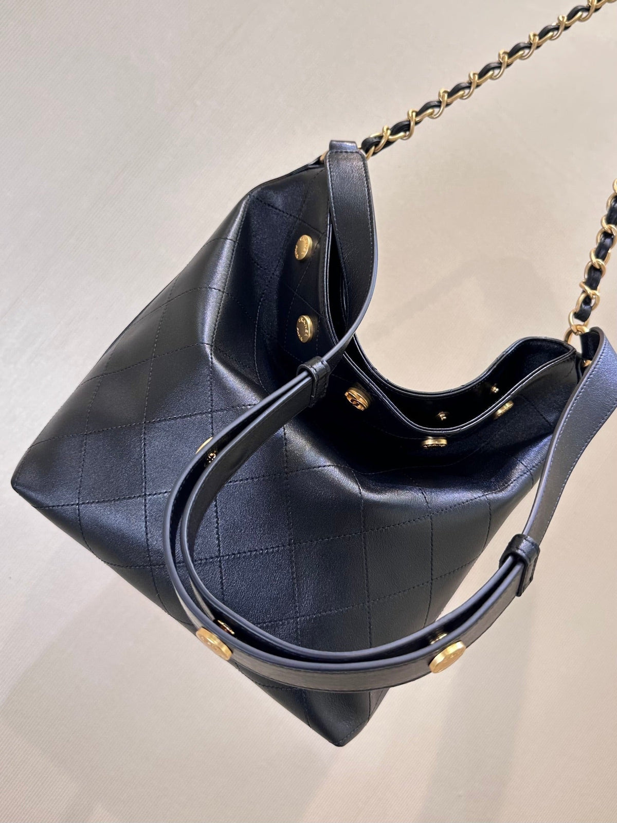 Chanel 2026 Quilted Bucket Bag 31cm Black Gold-Hardware Lambskin