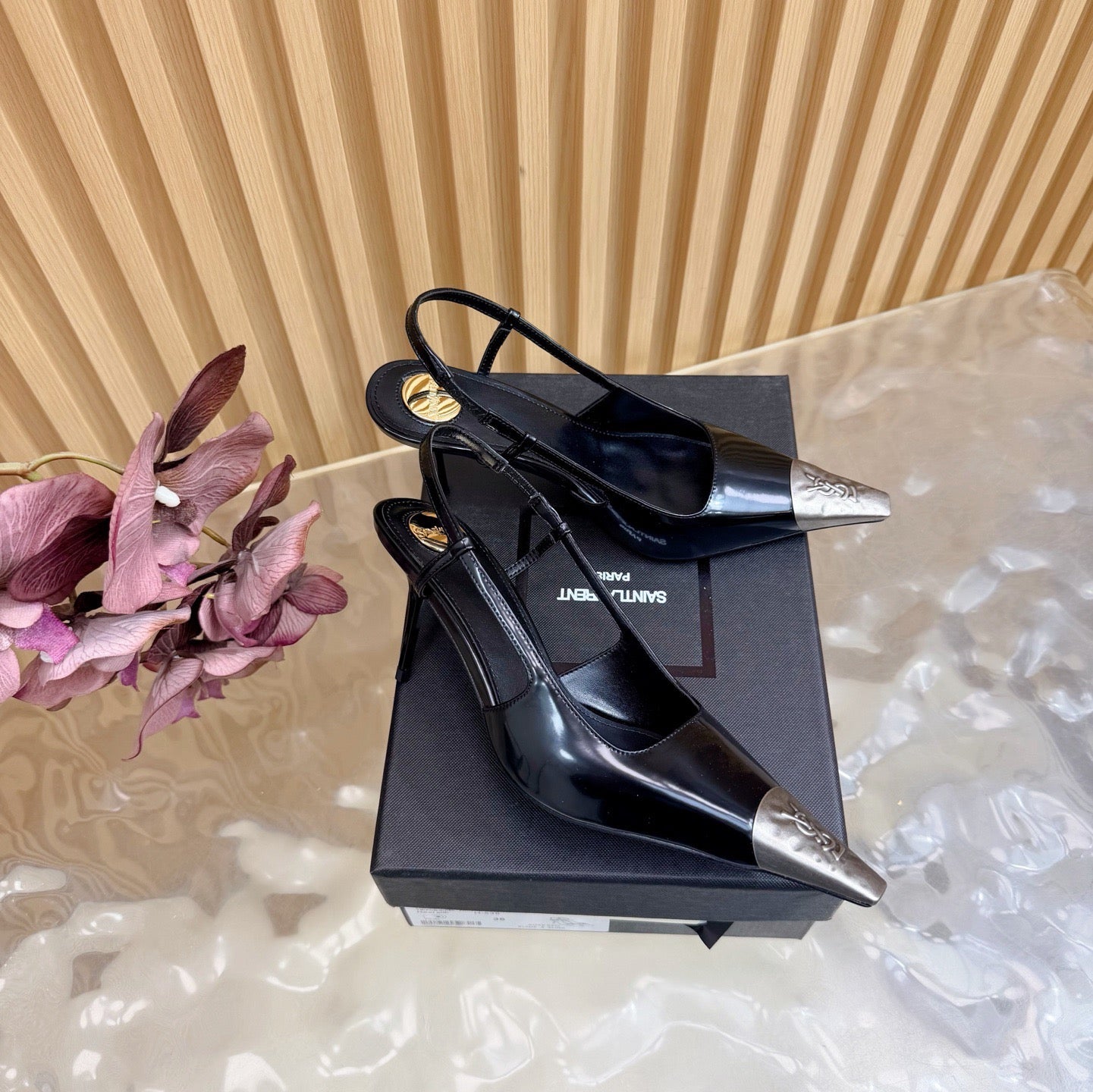 YSL Jeanne Slingback 7.5cm Black Leather