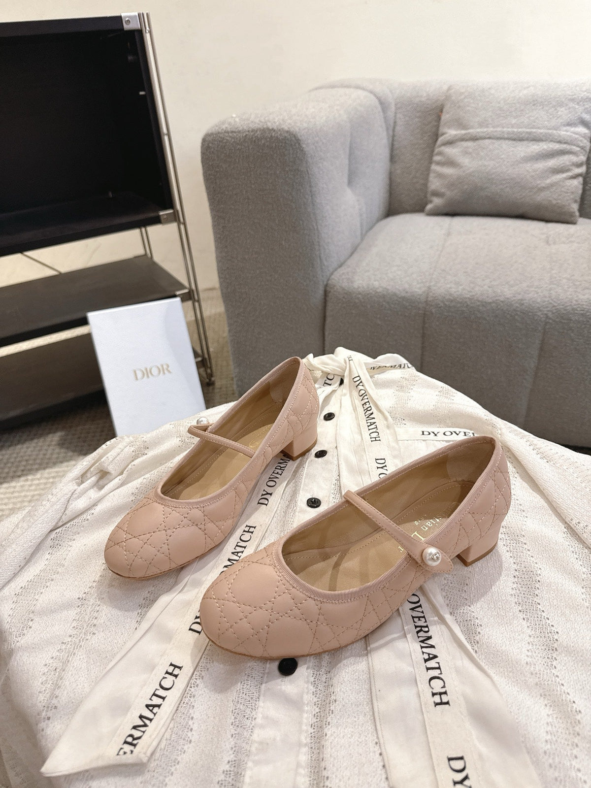 Dior 26s Mary Jane Pumps Nude Lambskin Pearl-Adorned Strap