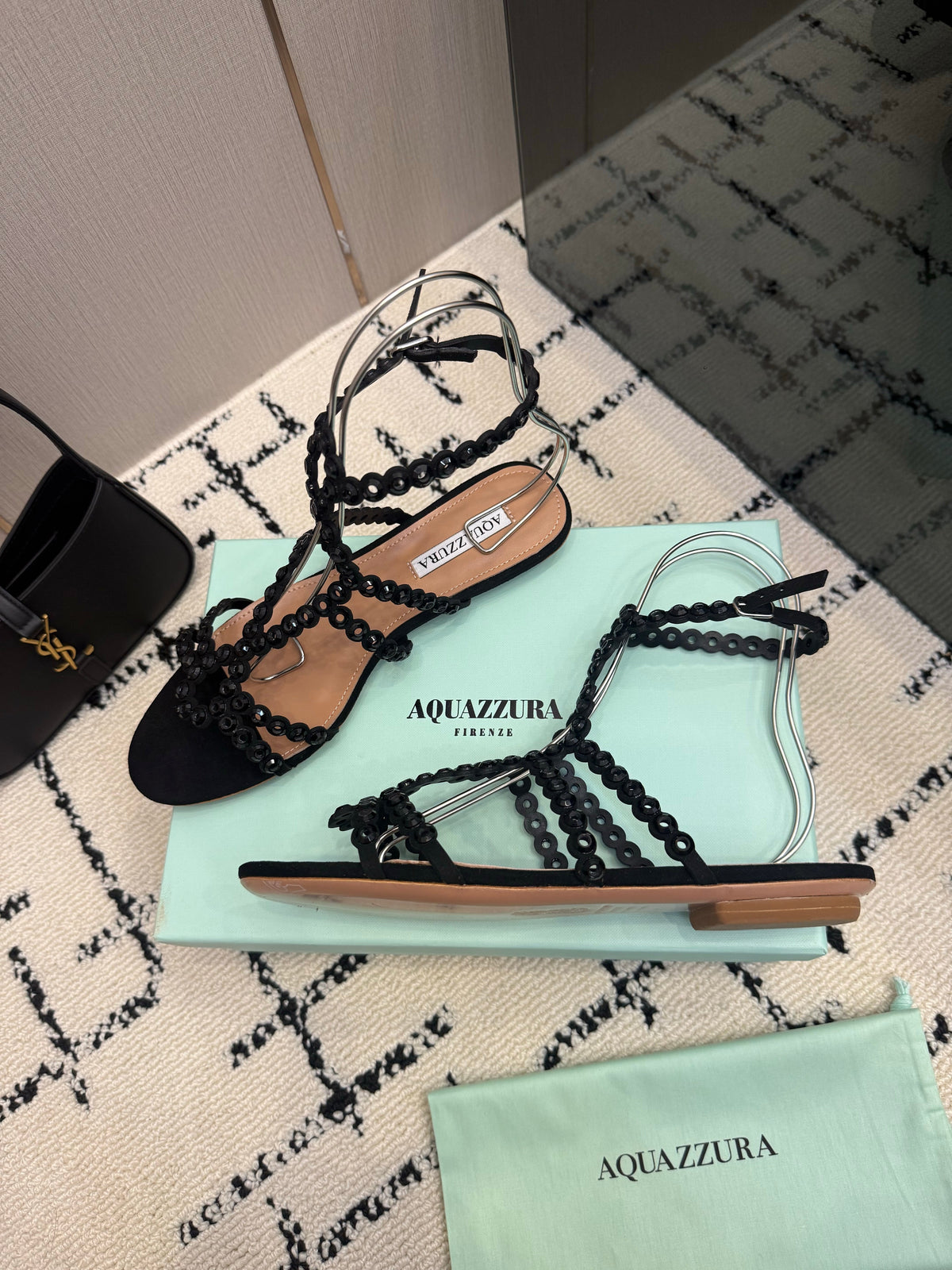 Aquazzura 26s Ankle-Strap Sandals Black Suede 492817