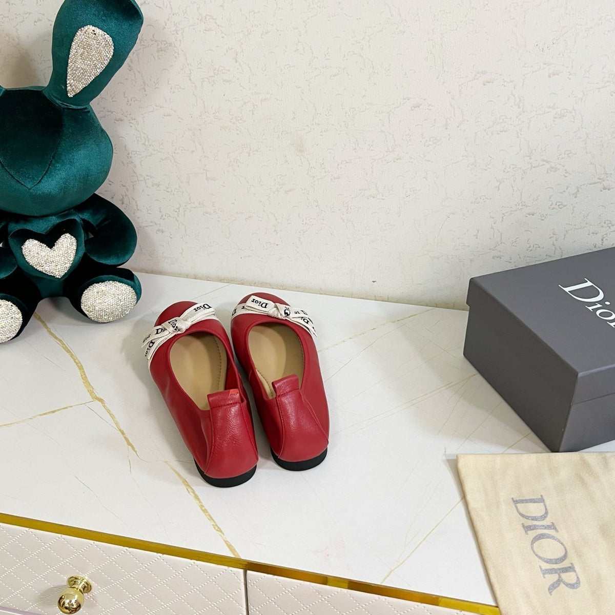 Dior 26s Bow Ballet Flats Dark Red Calfskin