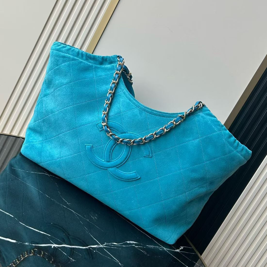 Chanel 2026 Cabas Shopping Tote Bag 55cm Blue Suede