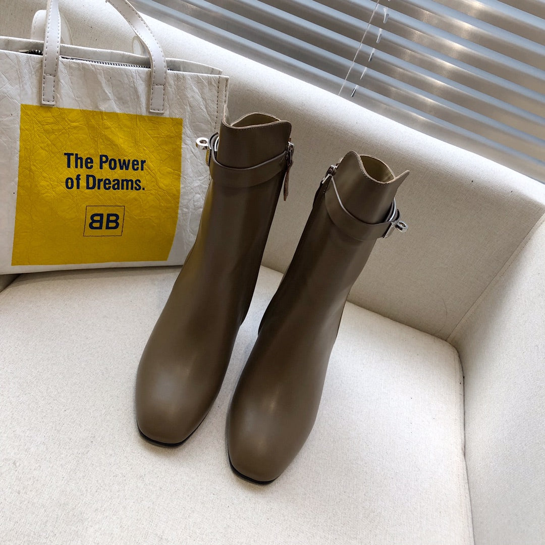 HM Classic Kelly High-Heeled Boots Brown Taupe Cowhide 546203