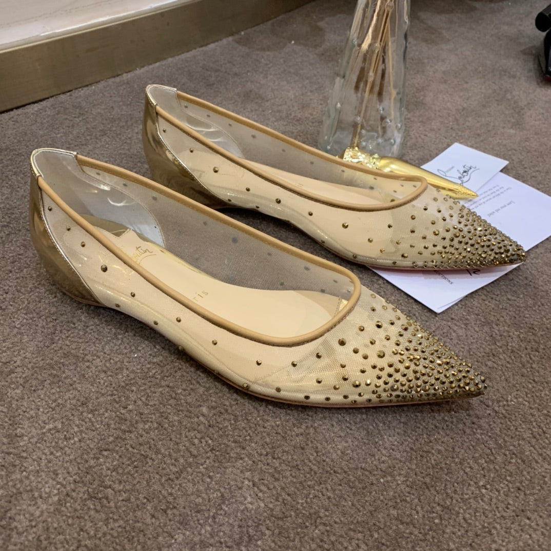 CL Follies Strass Flats Mesh Leather Gold