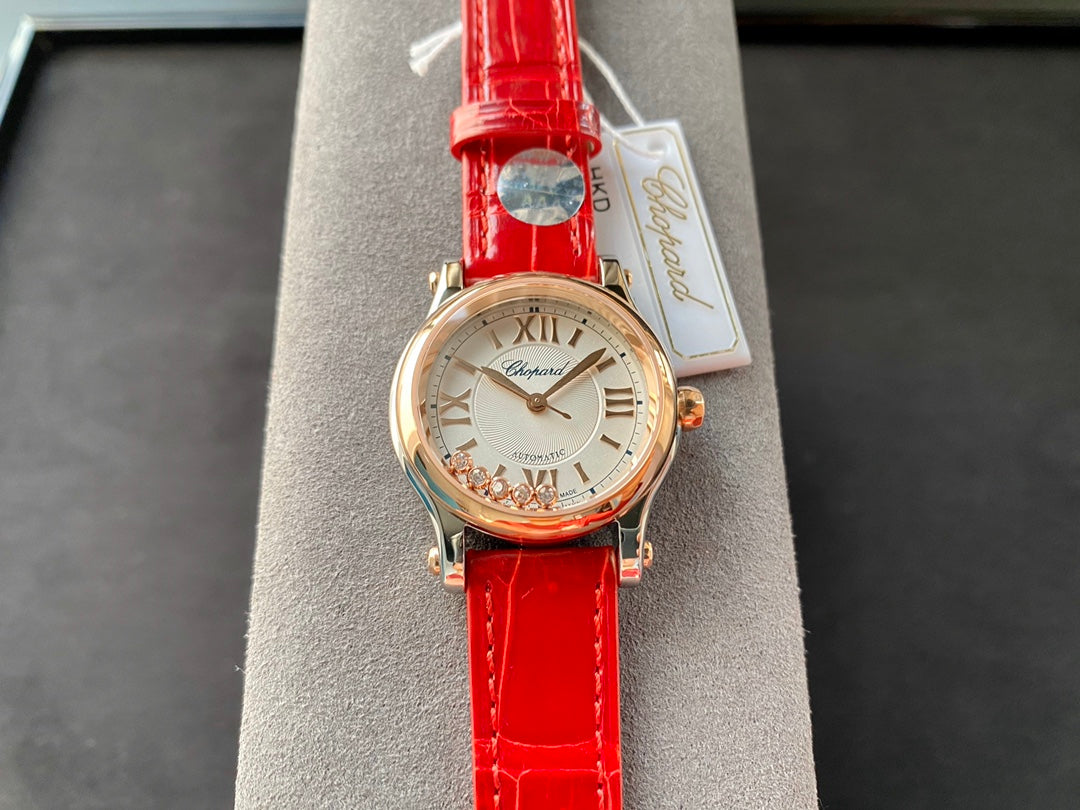 Happy Diamonds 36mm Pink Gold White Dial