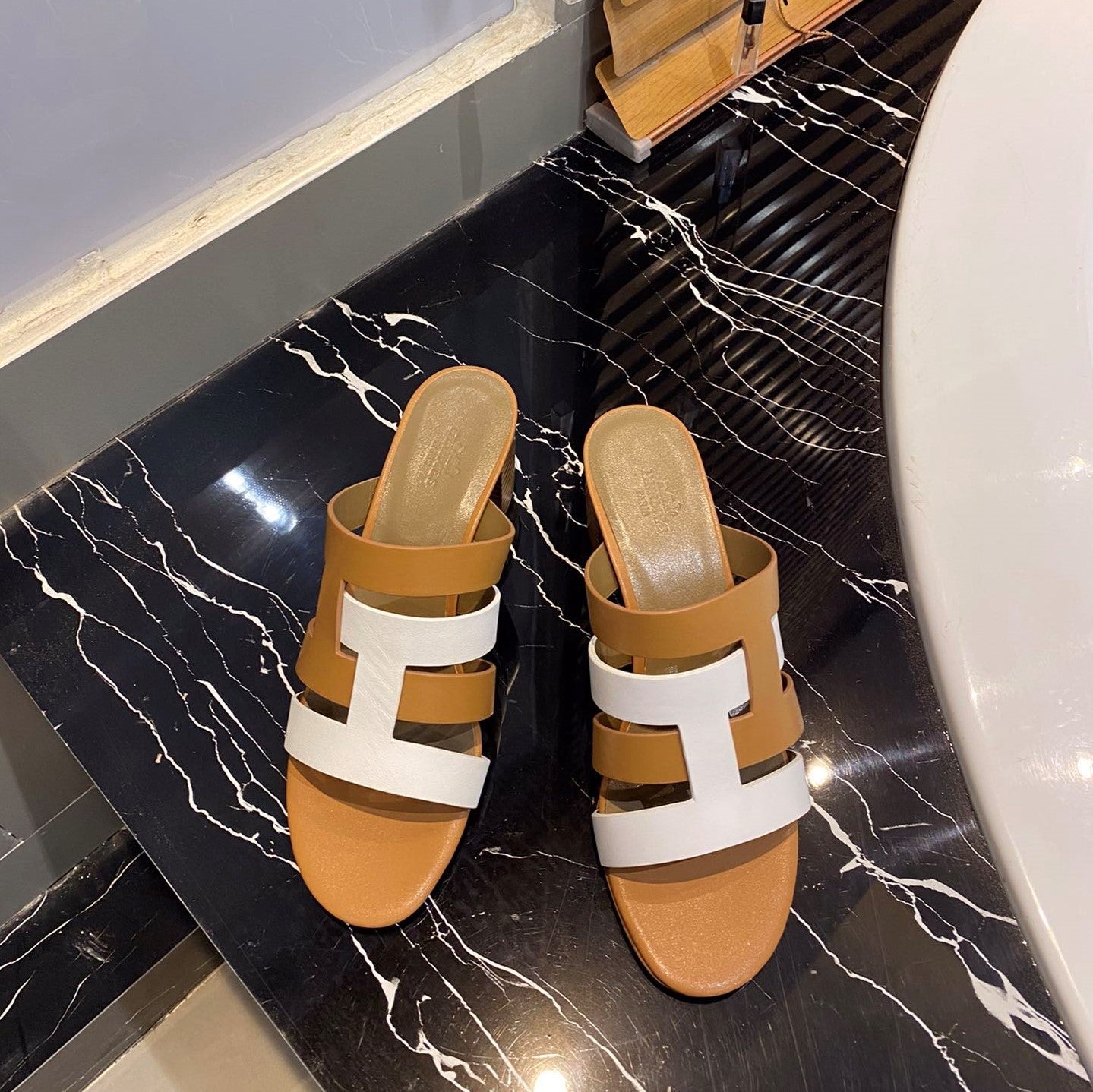 HM Amica Sandals 50mm Brown White Sheepskin 546229