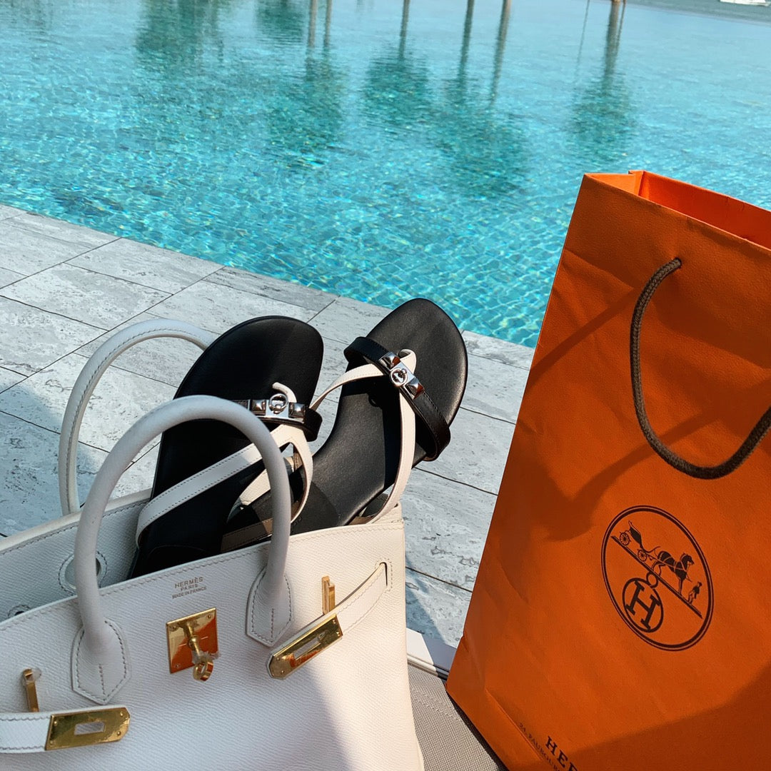 HM Medor Slippers Black White Cowhide 546248