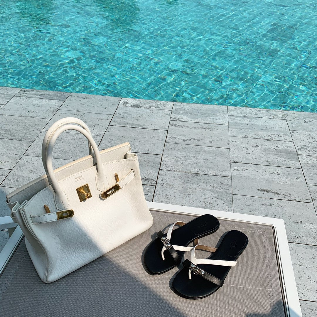 HM Medor Slippers Black White Cowhide 546248