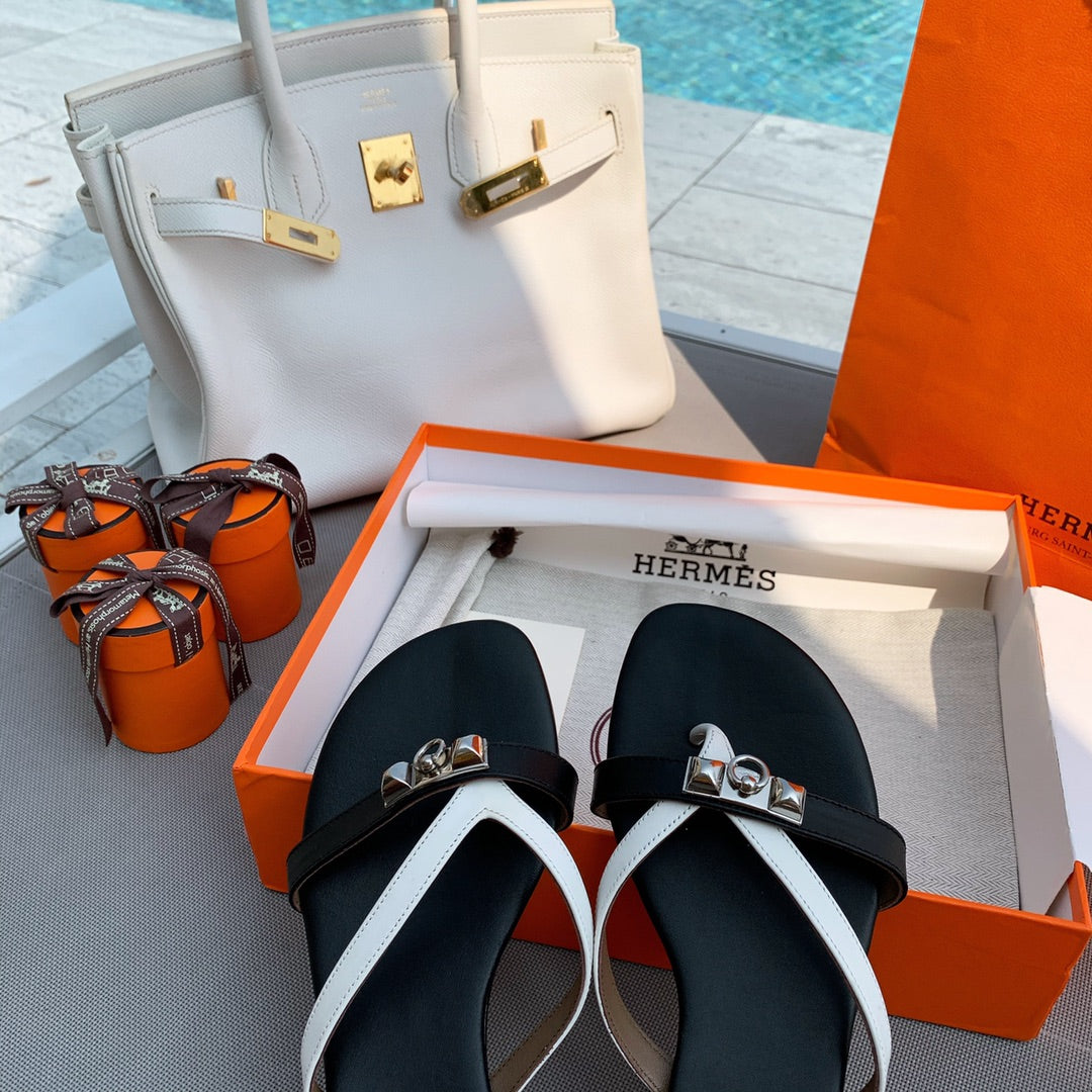 HM Medor Slippers Black White Cowhide 546248