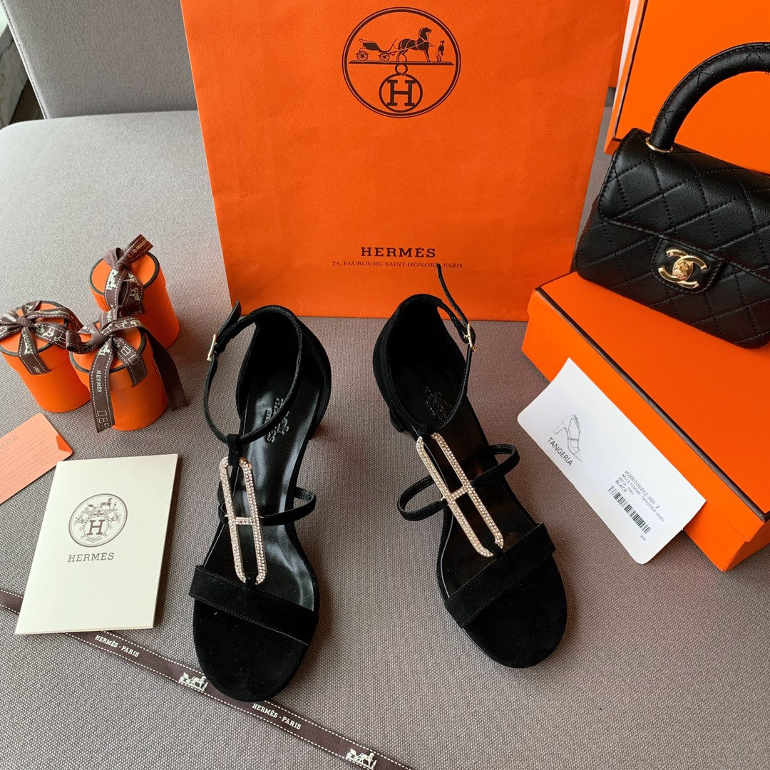 HM Icone Crystal Sandals 60mm Black Suede 546253