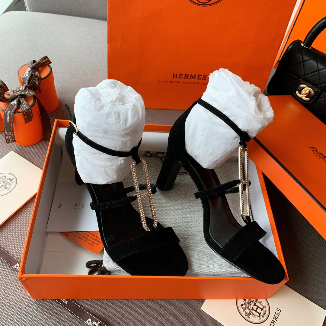 HM Icone Crystal Sandals 60mm Black Suede 546253