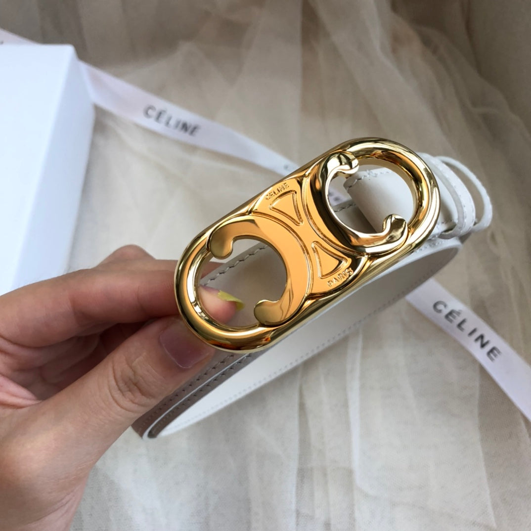 CL Gold 25mm Triomphe Enamel White Calfskin 562439