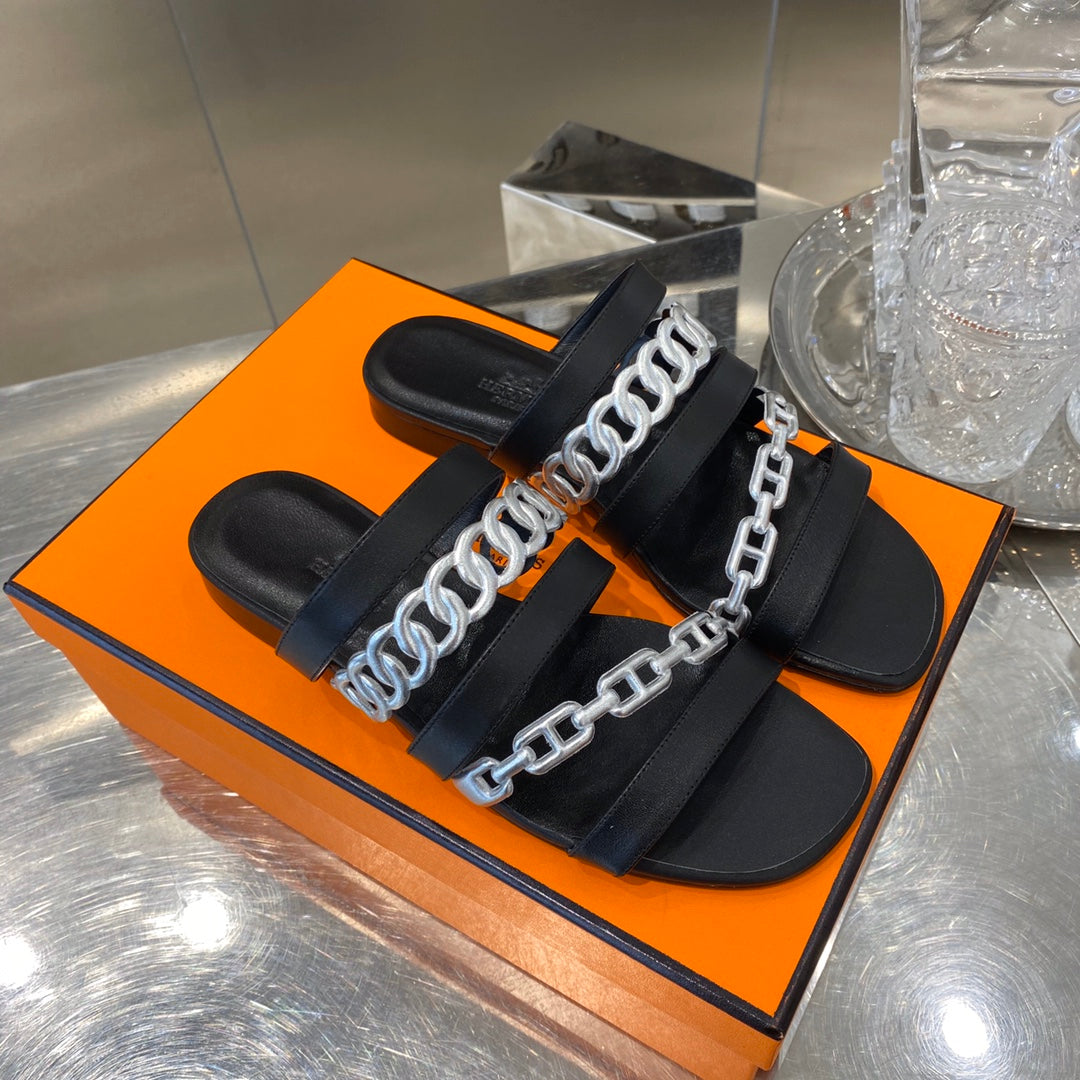 HM Amalfi Slide Sandals Black Sheepskin 546256